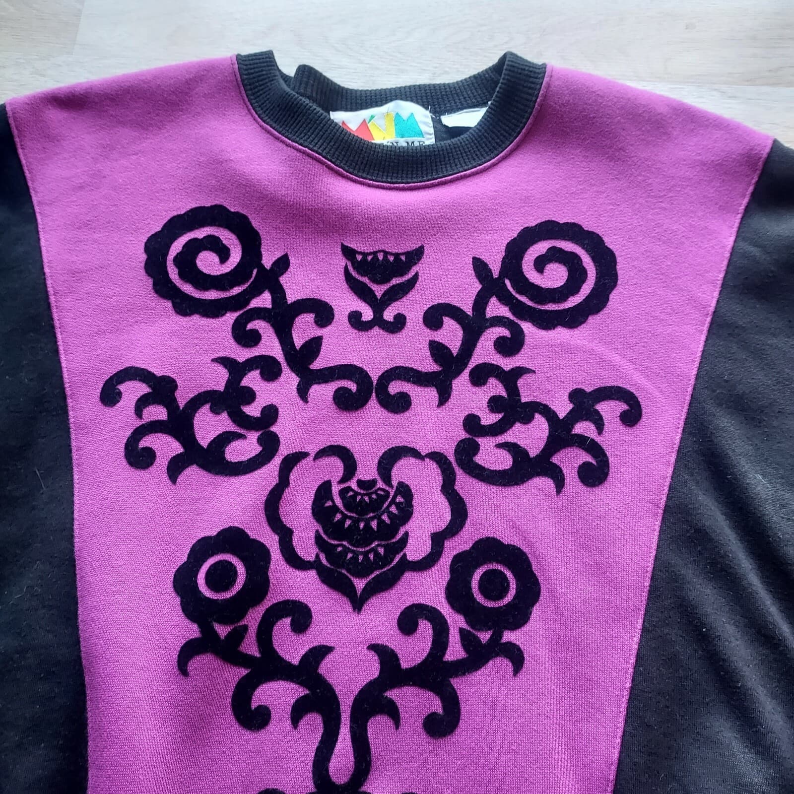 VTG Marcy'n Me Patrick Lee Fleece Lined Sweatshirt Floral Black Purple Chest 46" - Thumbnail 7