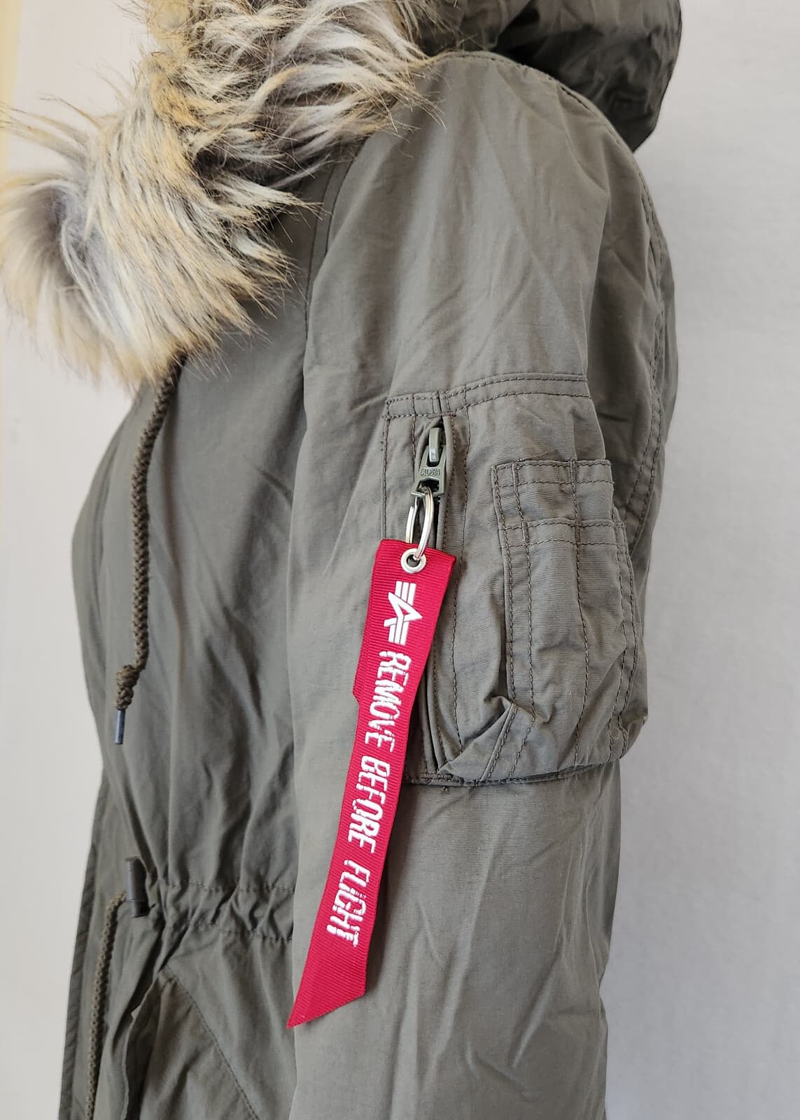 Alpha Industries J-4 Impact Fishtail Parka Jacket Faux Fur Hood Green Women's XS - Thumbnail 5