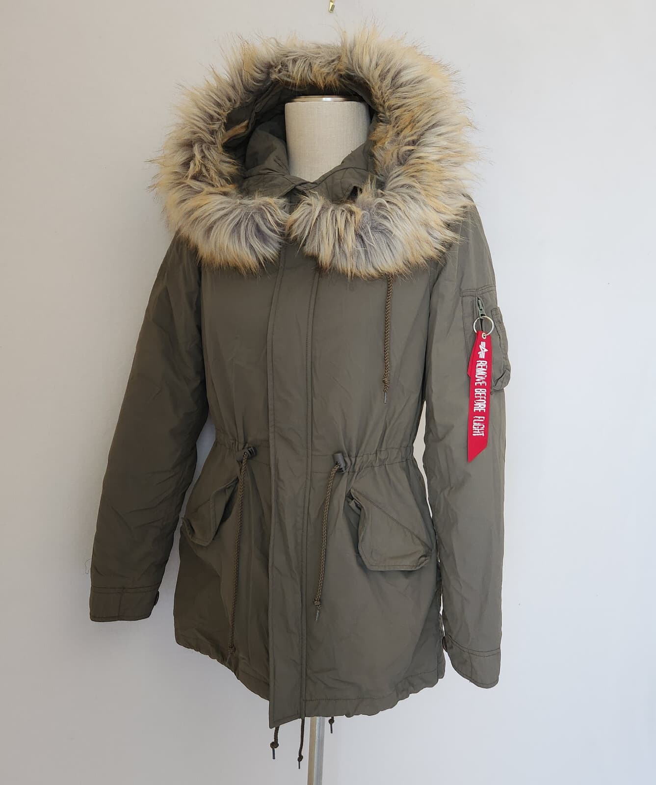 Alpha Industries J-4 Impact Fishtail Parka Jacket Faux Fur Hood Green Women's XS - Thumbnail 3