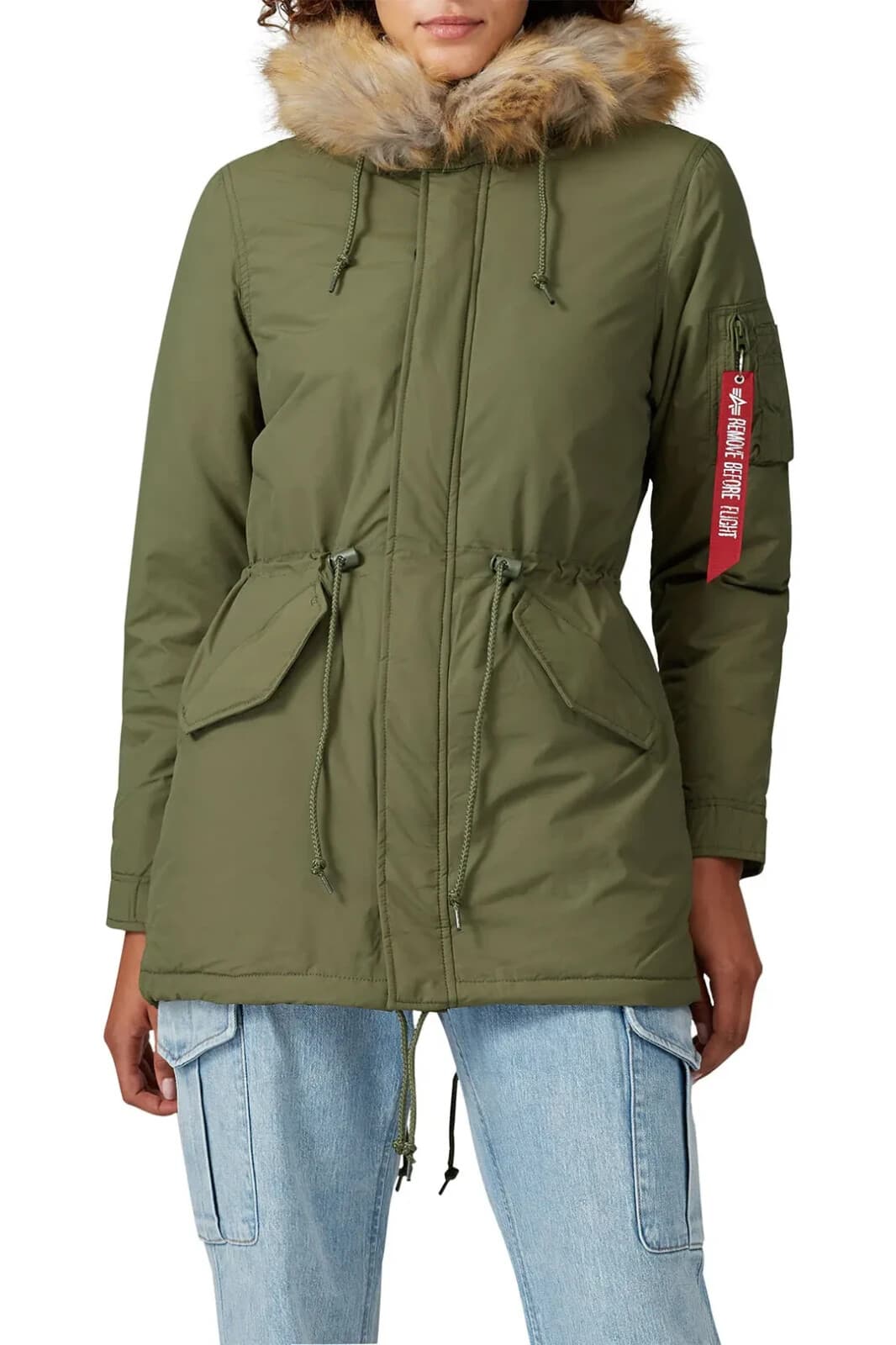 Alpha Industries J-4 Impact Fishtail Parka Jacket Faux Fur Hood Green Women's XS - Thumbnail 4