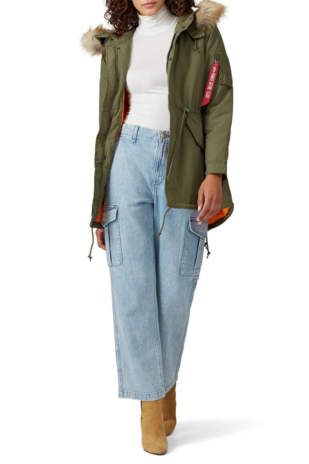 Alpha Industries J-4 Impact Fishtail Parka Jacket Faux Fur Hood Green Women's XS - Thumbnail 6