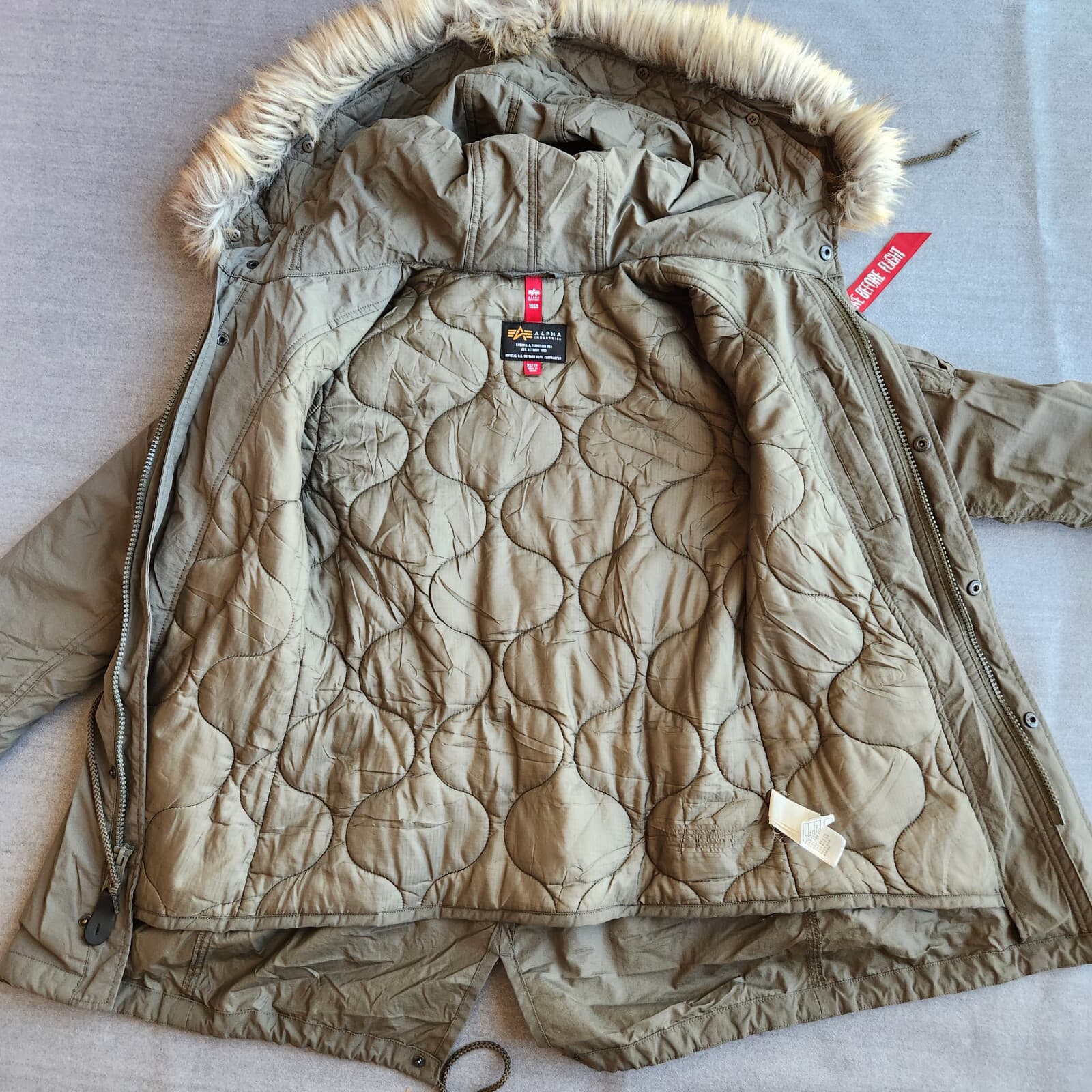 Alpha Industries J-4 Impact Fishtail Parka Jacket Faux Fur Hood Green Women's XS - Thumbnail 9