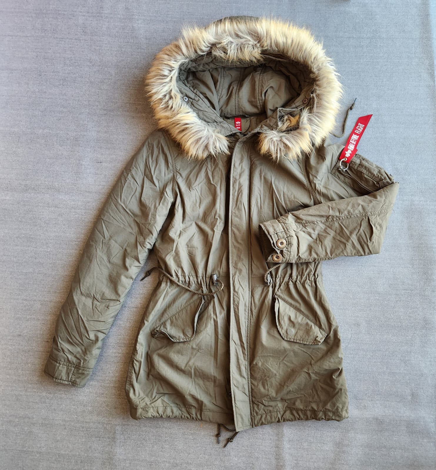 Alpha Industries J-4 Impact Fishtail Parka Jacket Faux Fur Hood Green Women's XS - Thumbnail 8