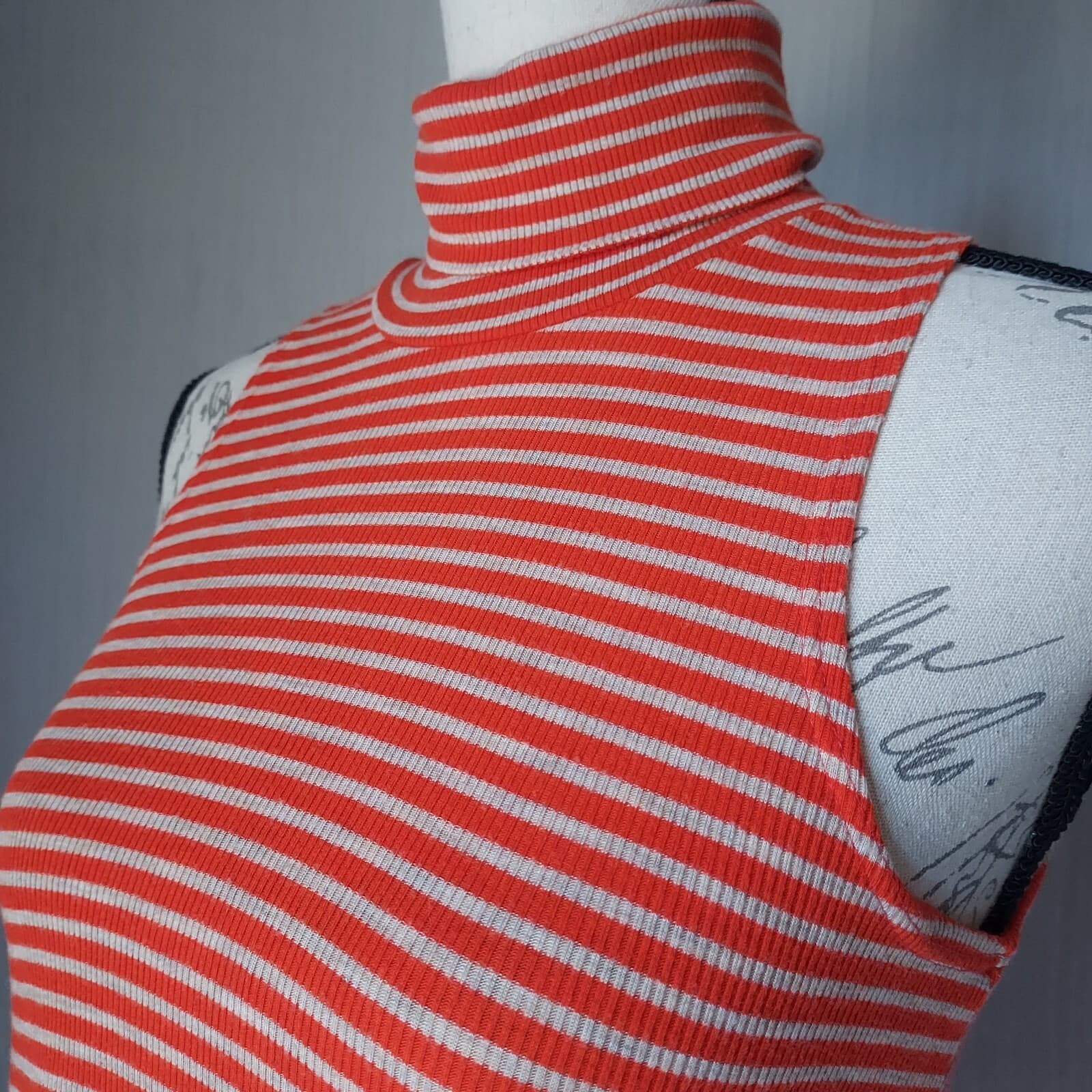 Puella Anthropologie Turtleneck Swing Tunic Tank Top Sleeveless Orange Stripe XS - Thumbnail 2