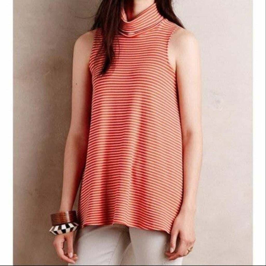 Puella Anthropologie Turtleneck Swing Tunic Tank Top Sleeveless Orange Stripe XS - Thumbnail 3