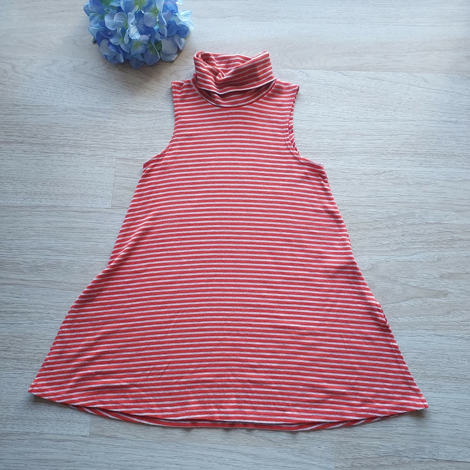 Puella Anthropologie Turtleneck Swing Tunic Tank Top Sleeveless Orange Stripe XS - Thumbnail 4