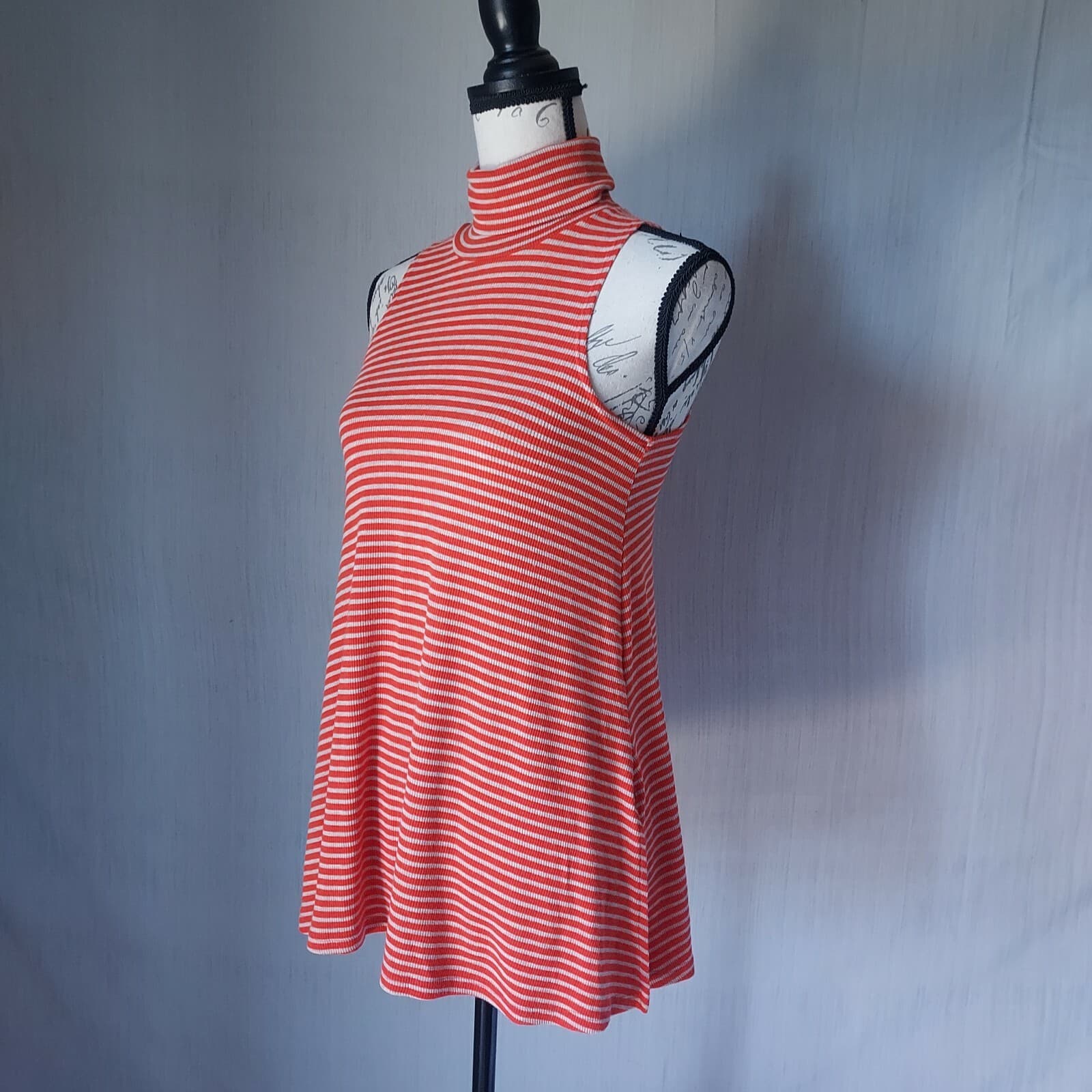 Puella Anthropologie Turtleneck Swing Tunic Tank Top Sleeveless Orange Stripe XS - Thumbnail 5