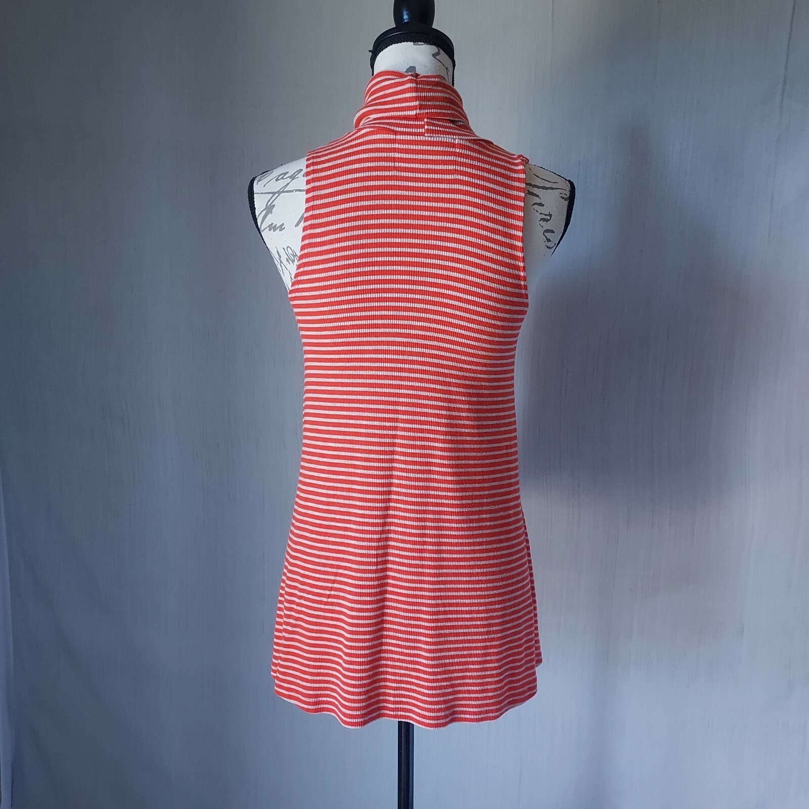 Puella Anthropologie Turtleneck Swing Tunic Tank Top Sleeveless Orange Stripe XS - Thumbnail 6
