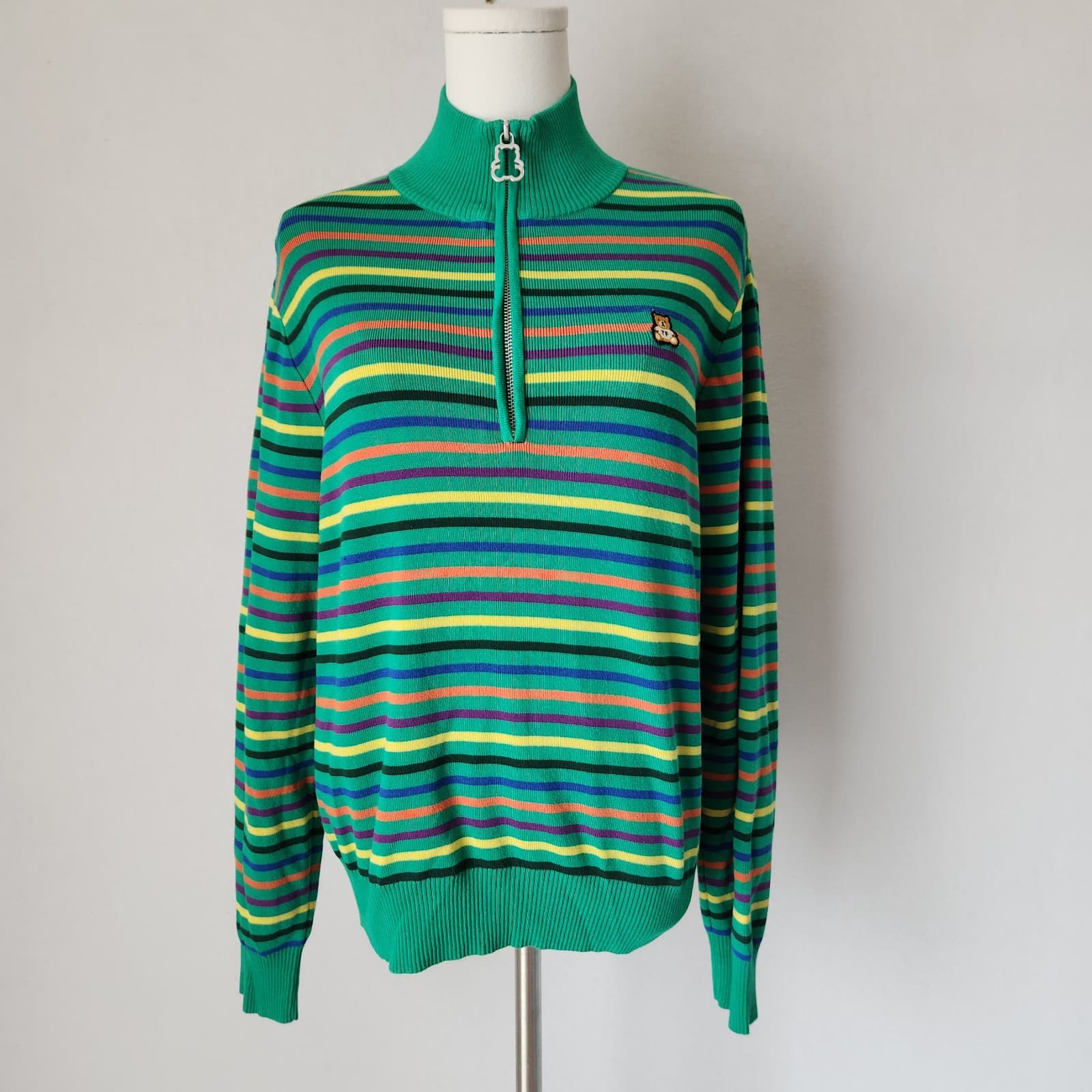 Teddy Fresh Multicolor Striped 1/4 Zip Sweater Mock Neck Viscose Blend Women's M