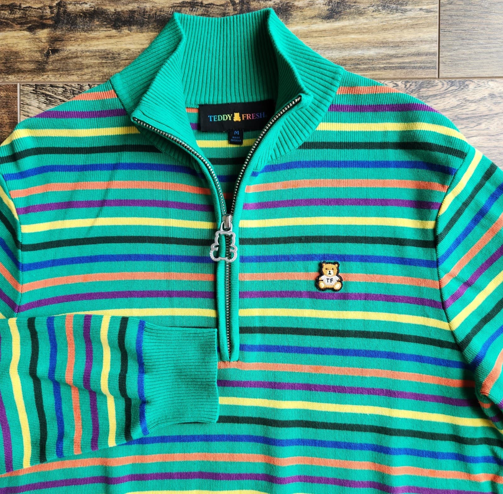 Teddy Fresh Multicolor Striped 1/4 Zip Sweater Mock Neck Viscose Blend Women's M - Thumbnail 2