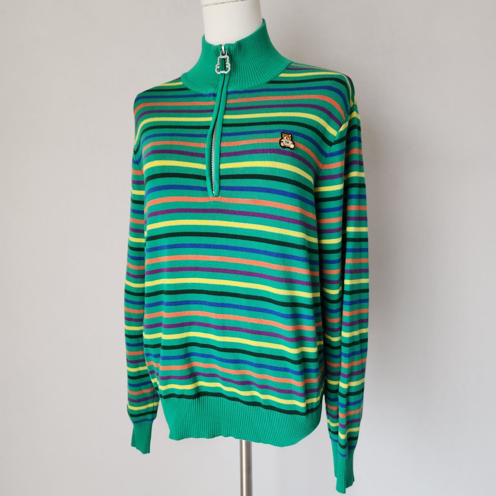 Teddy Fresh Multicolor Striped 1/4 Zip Sweater Mock Neck Viscose Blend Women's M - Thumbnail 3