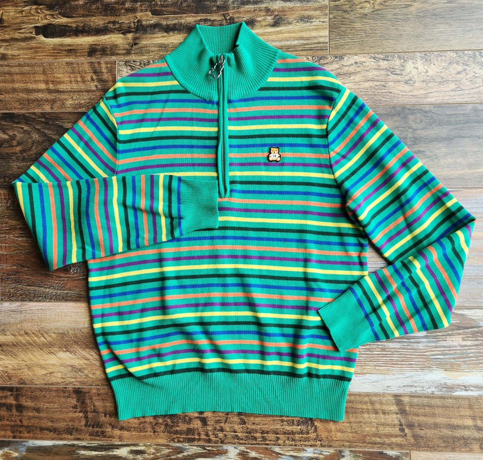 Teddy Fresh Multicolor Striped 1/4 Zip Sweater Mock Neck Viscose Blend Women's M - Thumbnail 4