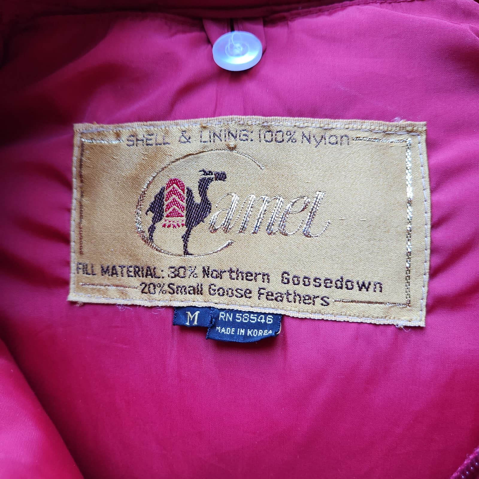 Vintage Camel Goose Down Feathers Puffer Jacket Men Medium Zip/Snap Pocket Red - Thumbnail 8