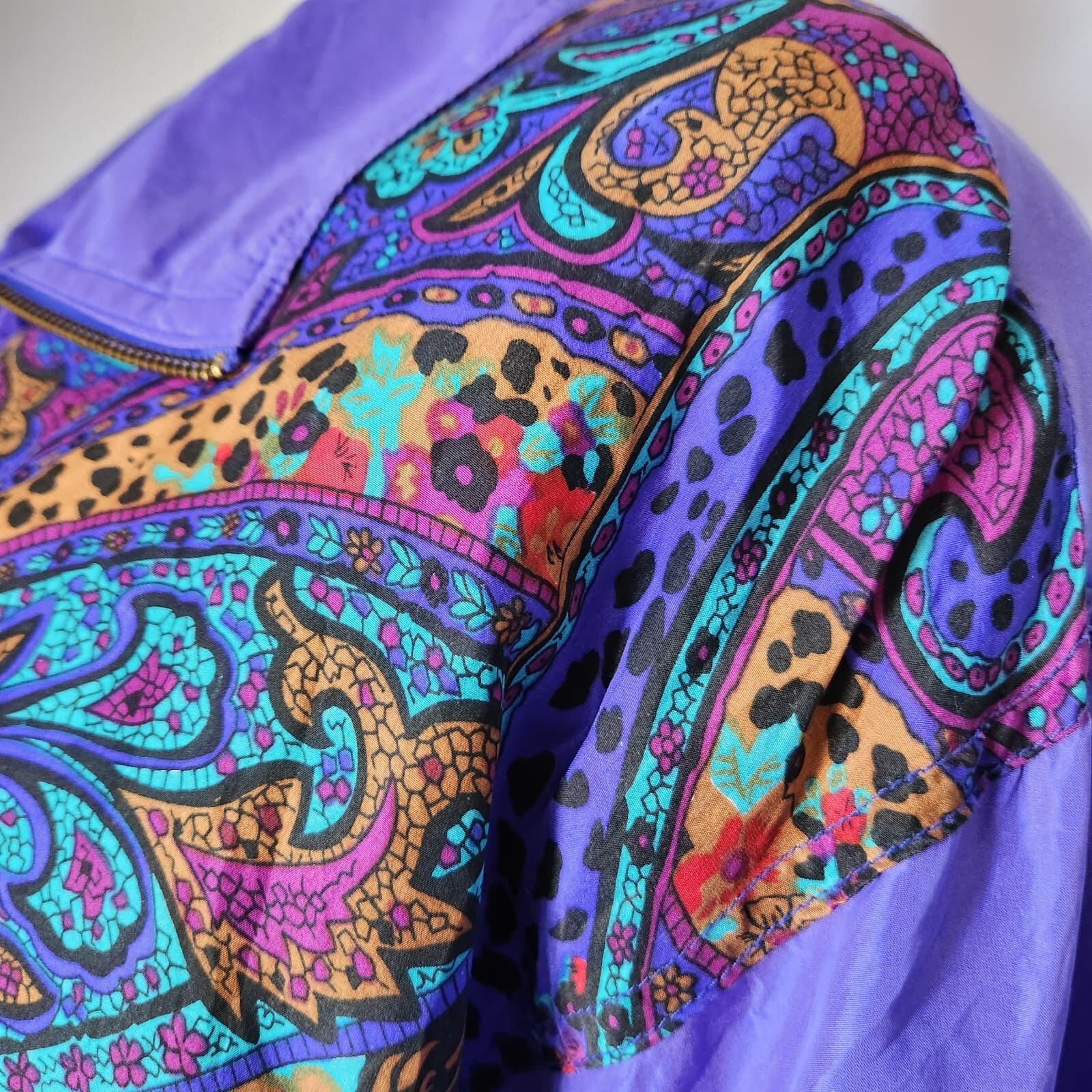 Vintage Bocoo 100% Silk Paisley Retro Windbreaker Track Jacket Purple Women's XL - Thumbnail 5