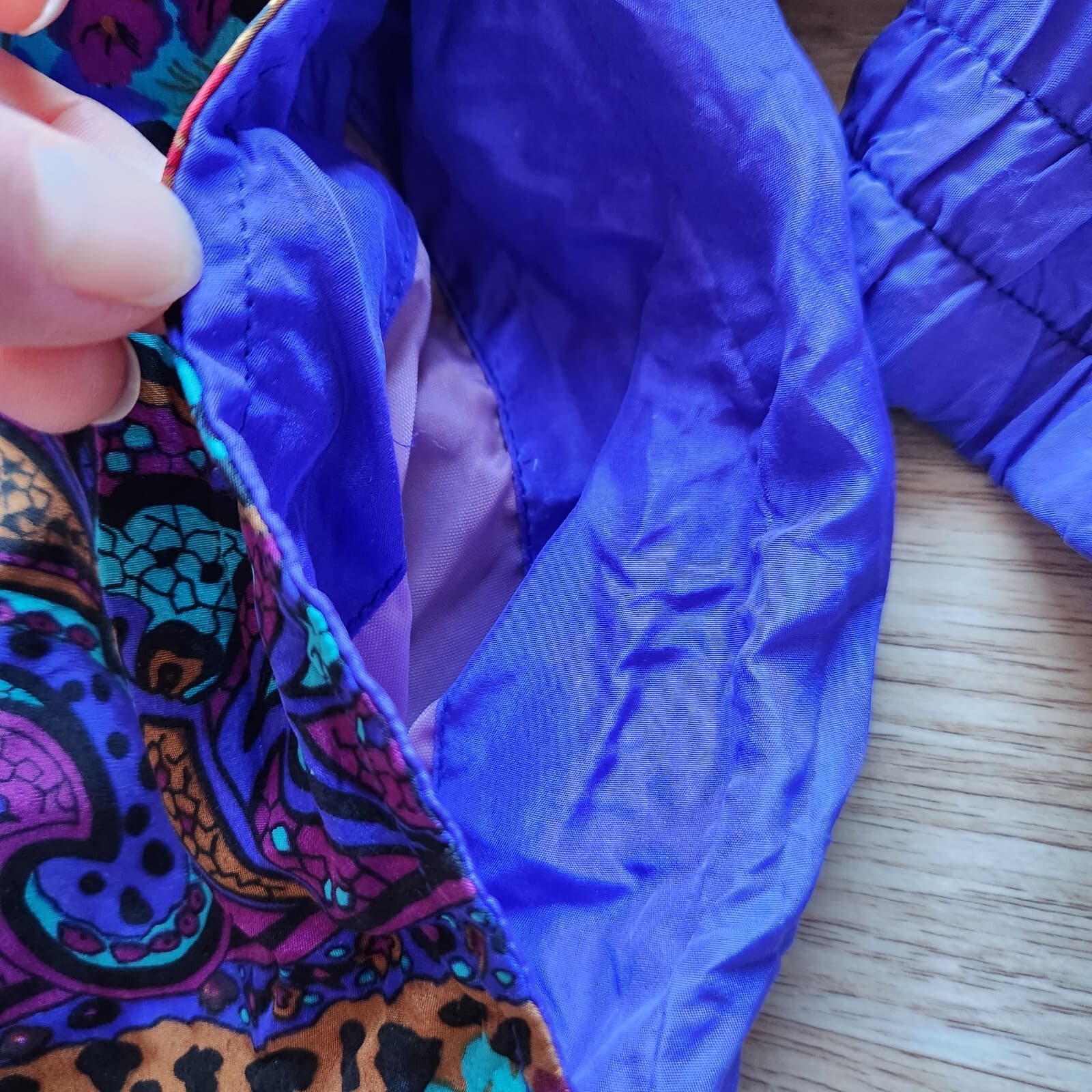Vintage Bocoo 100% Silk Paisley Retro Windbreaker Track Jacket Purple Women's XL - Thumbnail 7