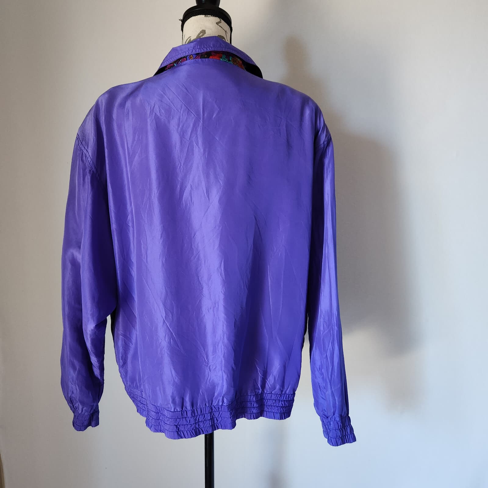 Vintage Bocoo 100% Silk Paisley Retro Windbreaker Track Jacket Purple Women's XL - Thumbnail 6
