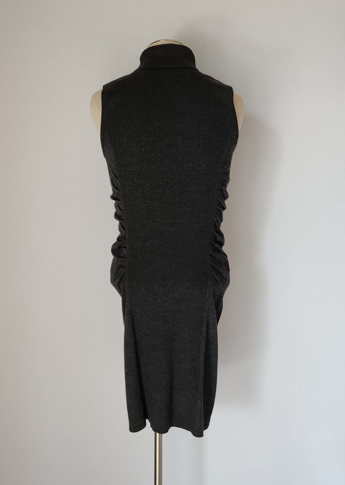 Calvin Klein Wool Blend Ruched Bodycon Dress Sleeveless Turtle Neck Black Sz.M - Thumbnail 6