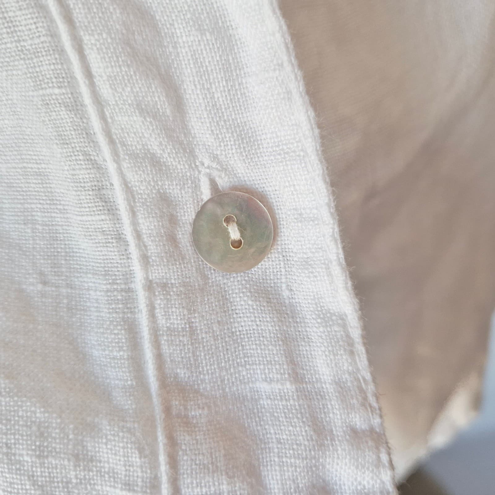 Lungo L'Arno Made in Italy Linen Pearl Button Shirt Roll Tap Sleeve White Sz.L - Thumbnail 3