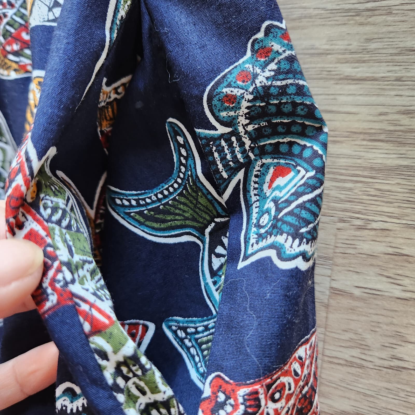 Vintage Krist Gudnason Fish Printed Hawaiian Muumuu House Dress Pocket Bust 46" - Thumbnail 6