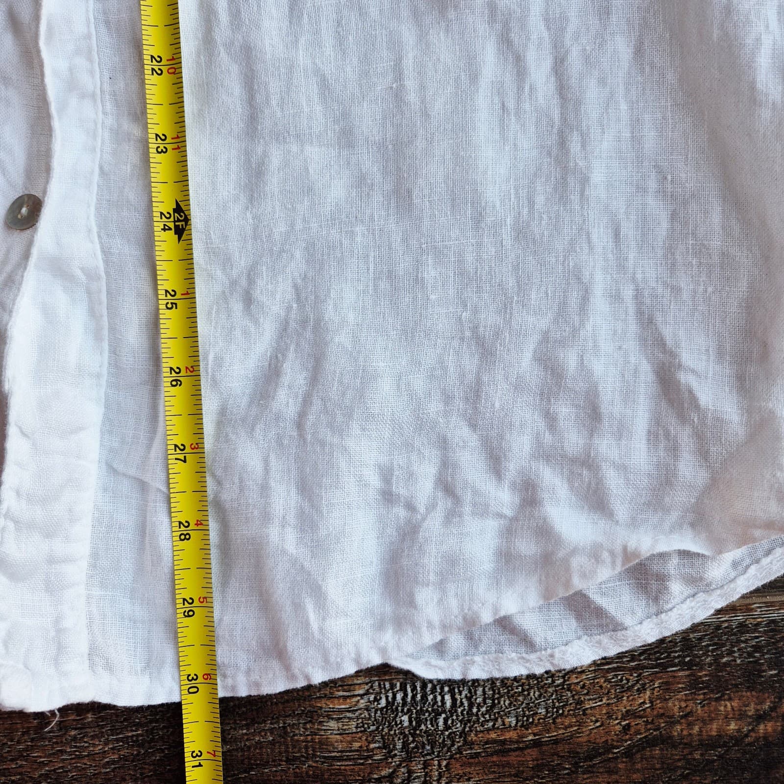 Lungo L'Arno Made in Italy Linen Pearl Button Shirt Roll Tap Sleeve White Sz.L - Thumbnail 9