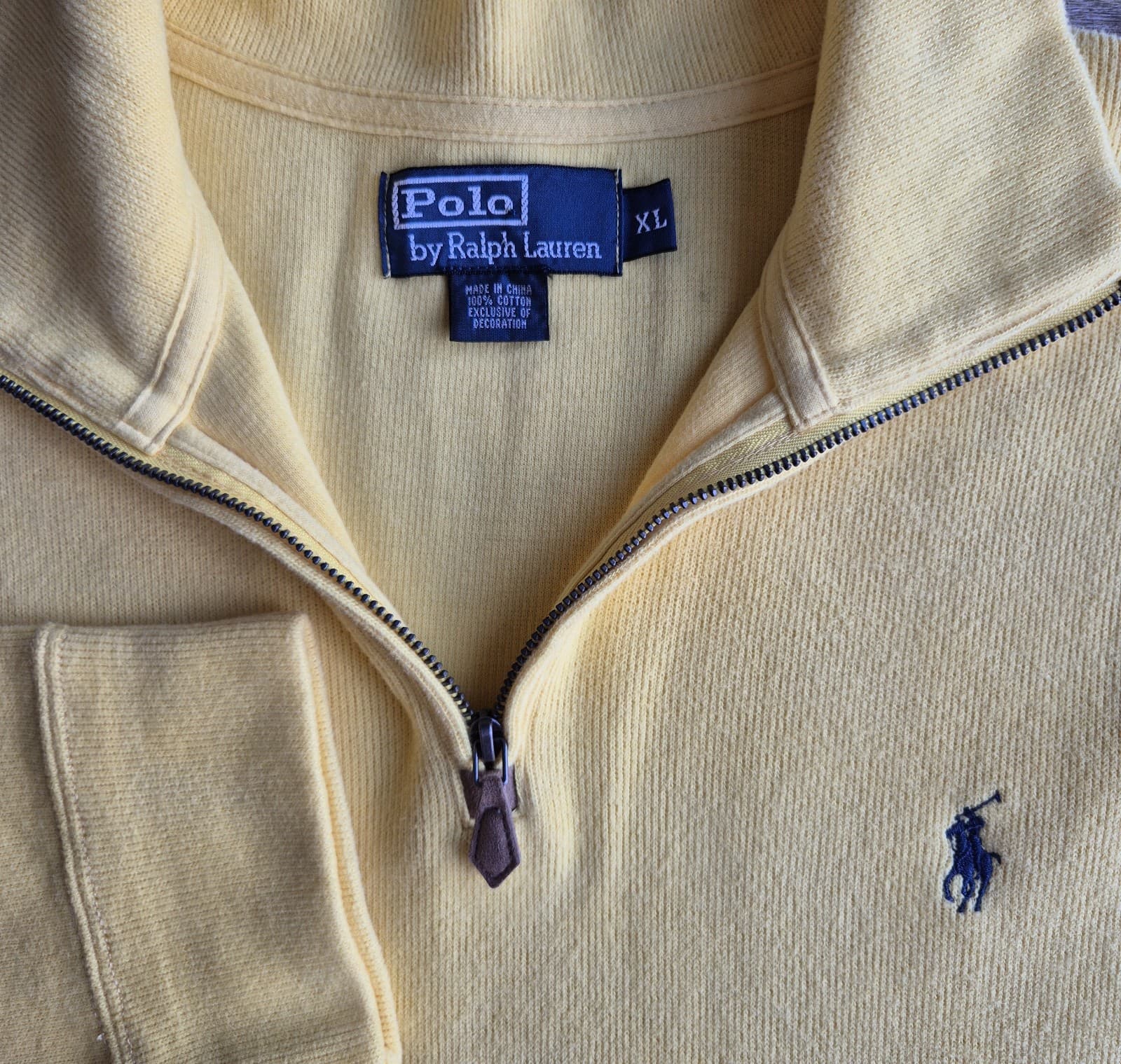 Vintage Polo by Ralph Lauren Pony Mens XL Cotton 1/4 Zip Pullover Sweater Yellow - Thumbnail 6