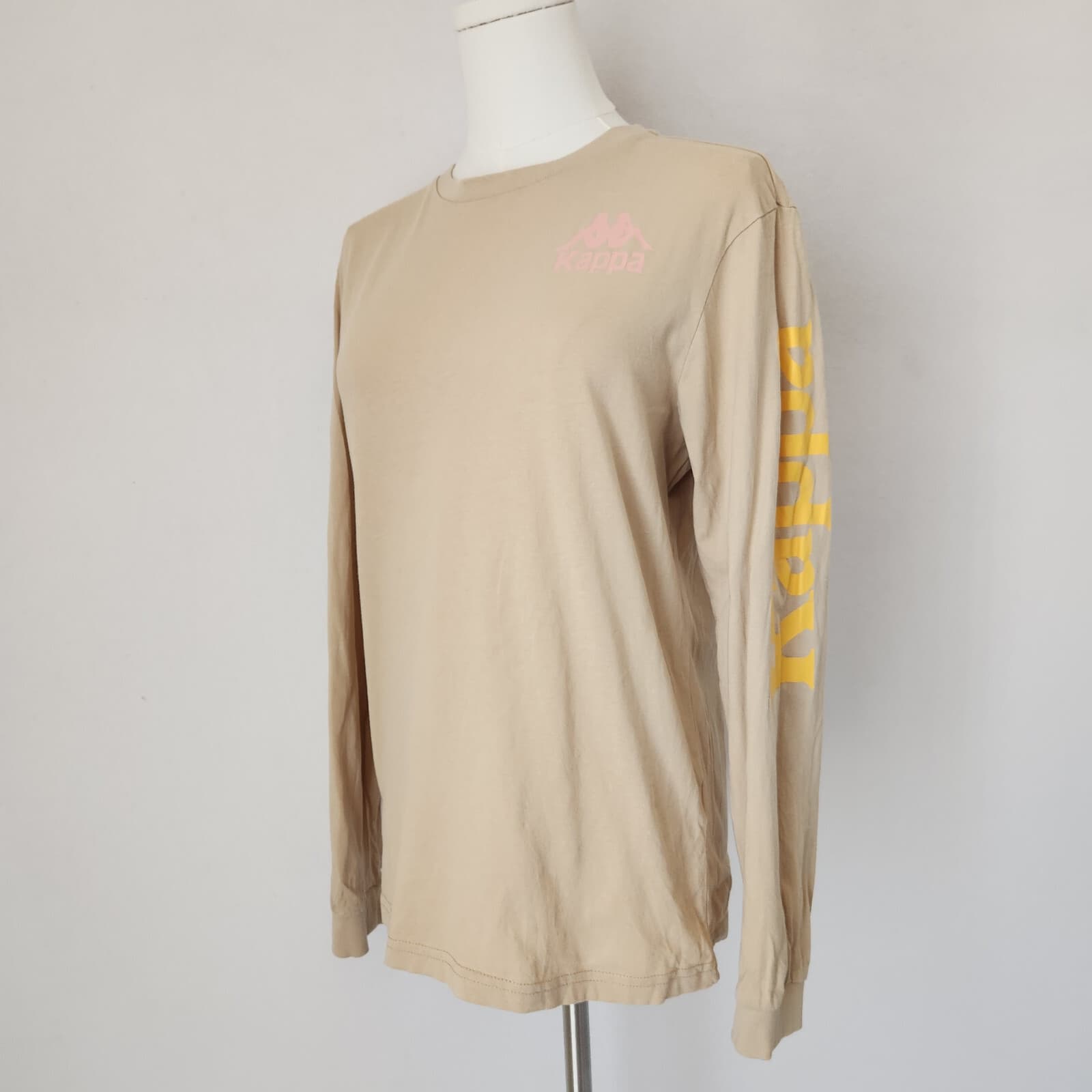Kappa Authentic Ruiz Logo Spell-On Long Sleeve T-Shirt Crew Neck Beige Men's S - Thumbnail 4