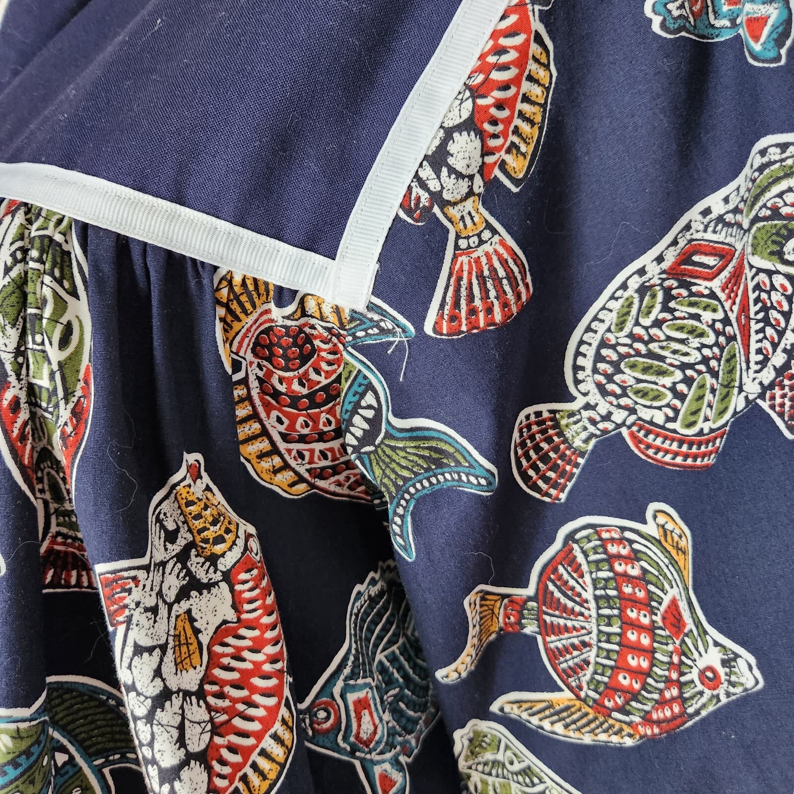 Vintage Krist Gudnason Fish Printed Hawaiian Muumuu House Dress Pocket Bust 46" - Thumbnail 4
