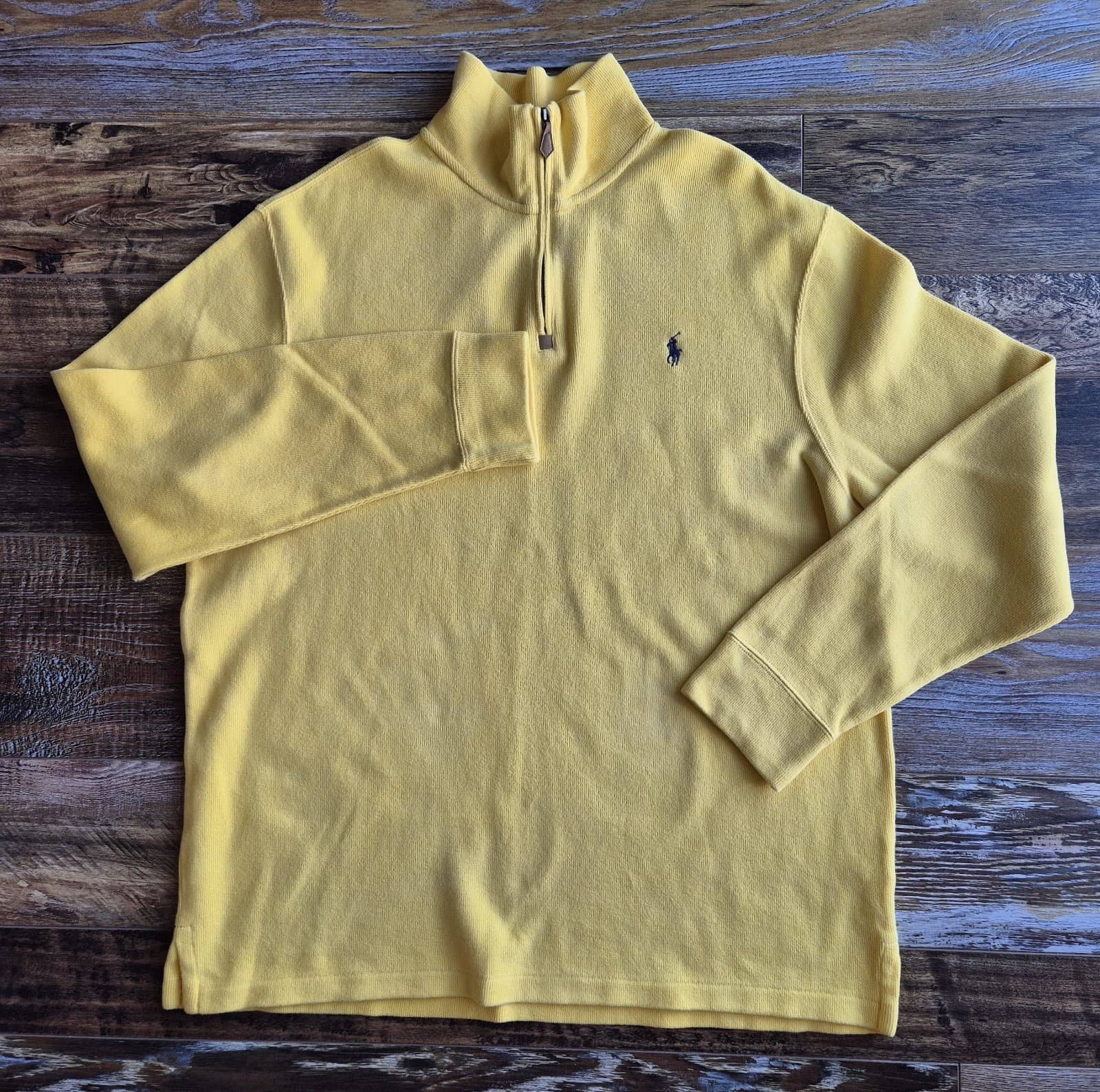 Vintage Polo by Ralph Lauren Pony Mens XL Cotton 1/4 Zip Pullover Sweater Yellow - Thumbnail 2