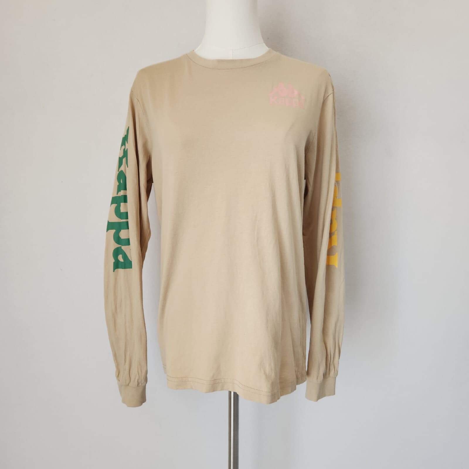 Kappa Authentic Ruiz Logo Spell-On Long Sleeve T-Shirt Crew Neck Beige Men's S - Thumbnail 3