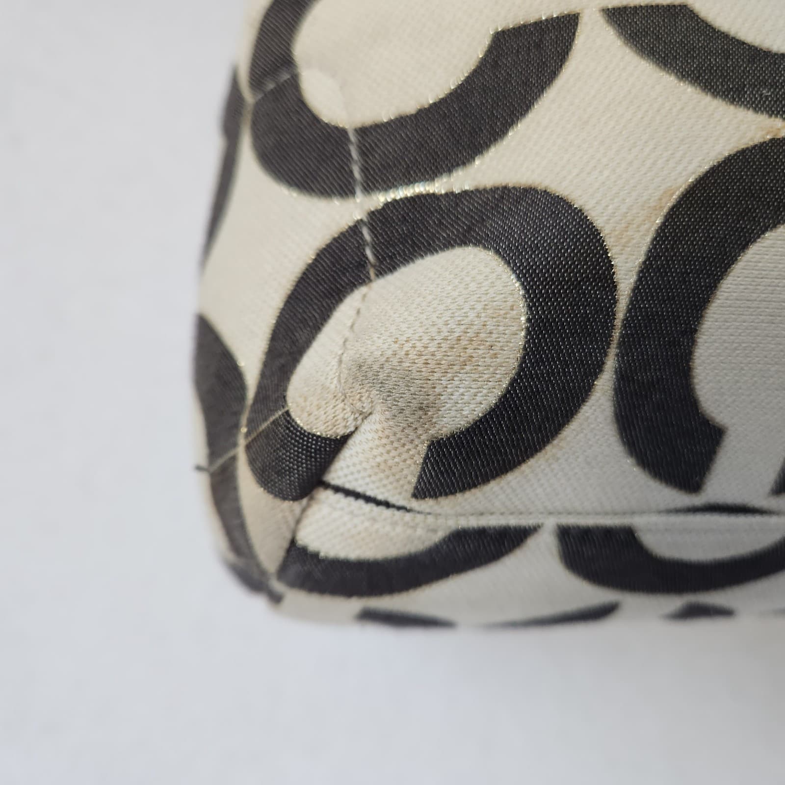 Coach Audrey Op Art Lurex Pique Leigh Logo Slim Large Tote Black Beige #17035 - Thumbnail 7