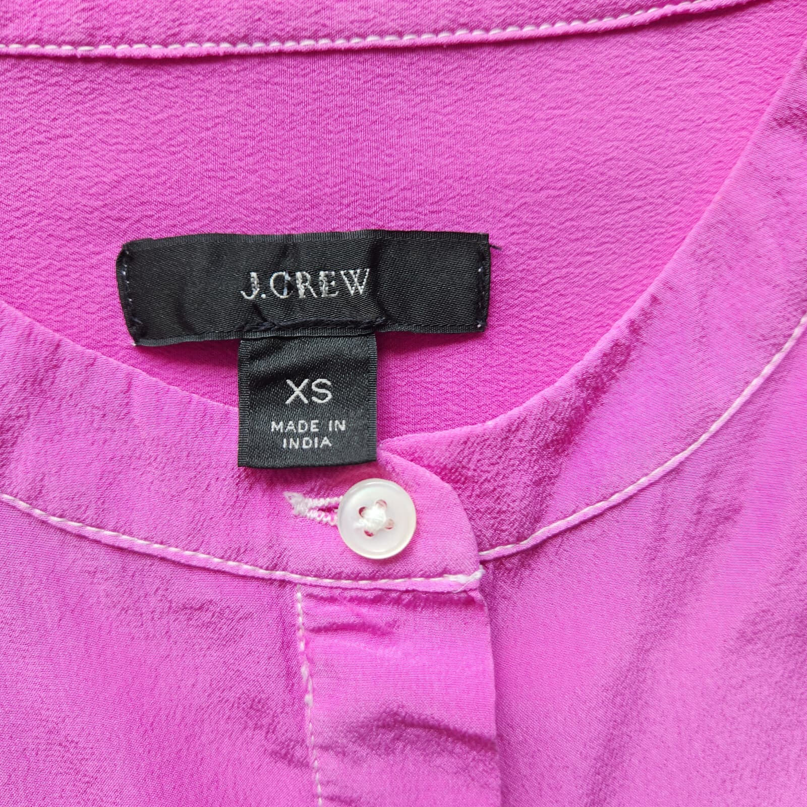 J.Crew 100%Silk Tie Dye Tunic Top Popover High Neck Long Sleeve Pink White Sz.XS - Thumbnail 7