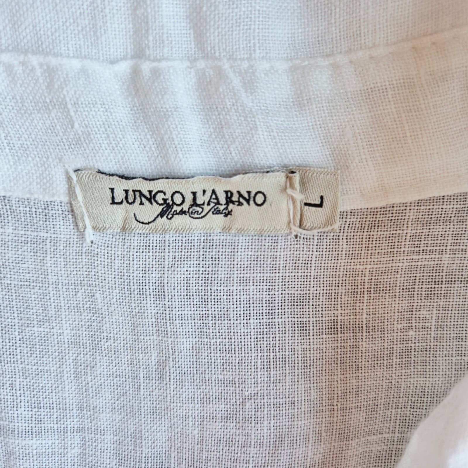 Lungo L'Arno Made in Italy Linen Pearl Button Shirt Roll Tap Sleeve White Sz.L - Thumbnail 6