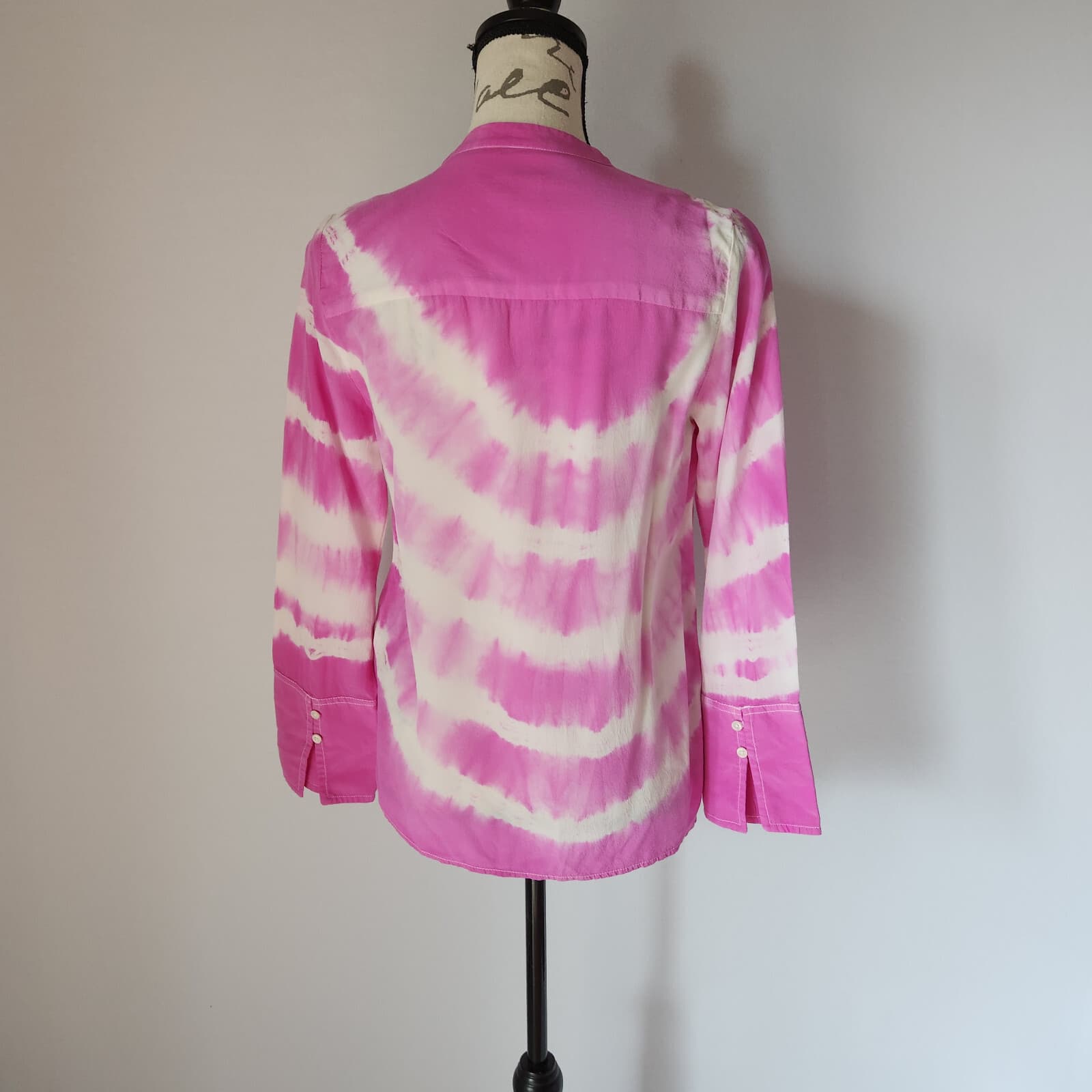 J.Crew 100%Silk Tie Dye Tunic Top Popover High Neck Long Sleeve Pink White Sz.XS - Thumbnail 6