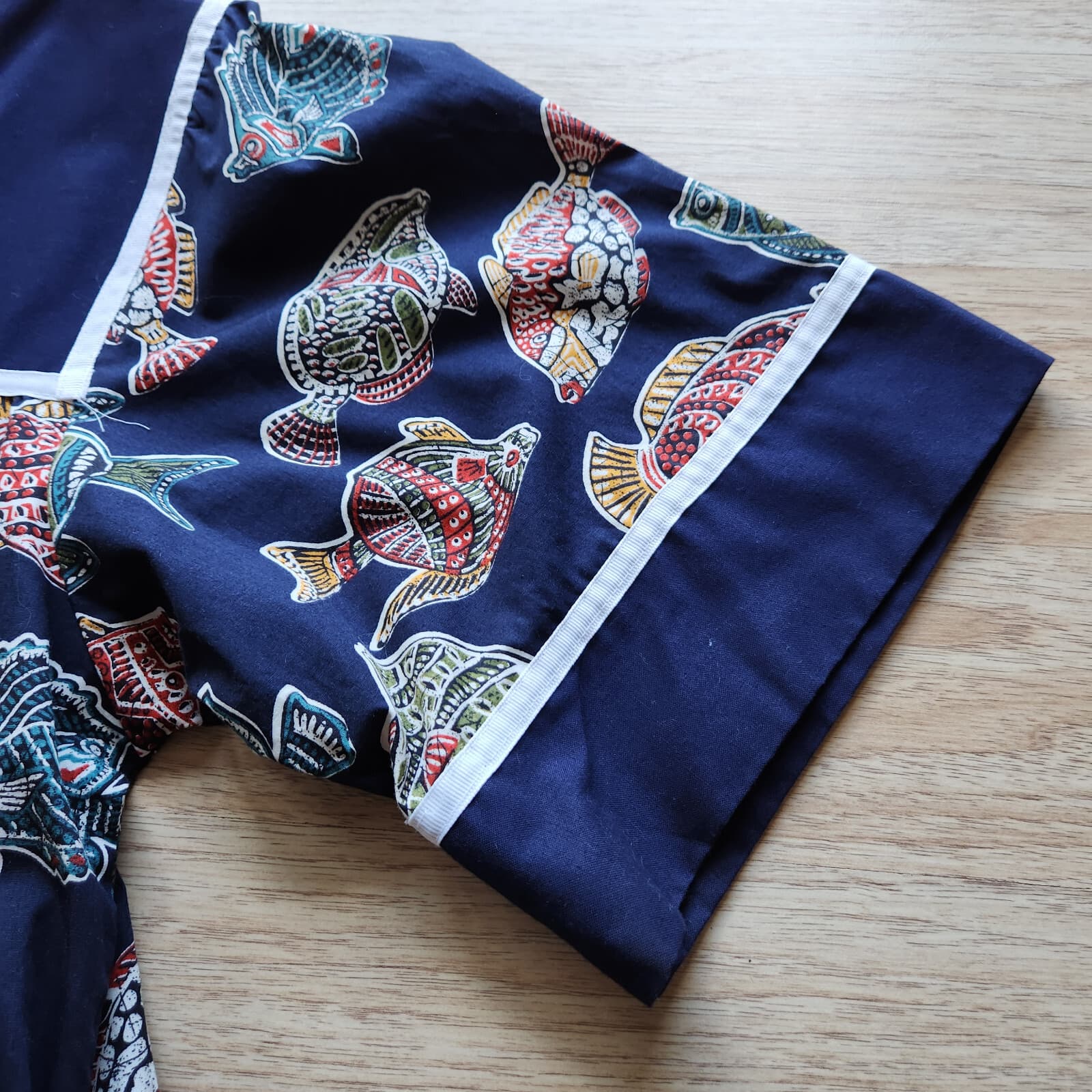 Vintage Krist Gudnason Fish Printed Hawaiian Muumuu House Dress Pocket Bust 46" - Thumbnail 7
