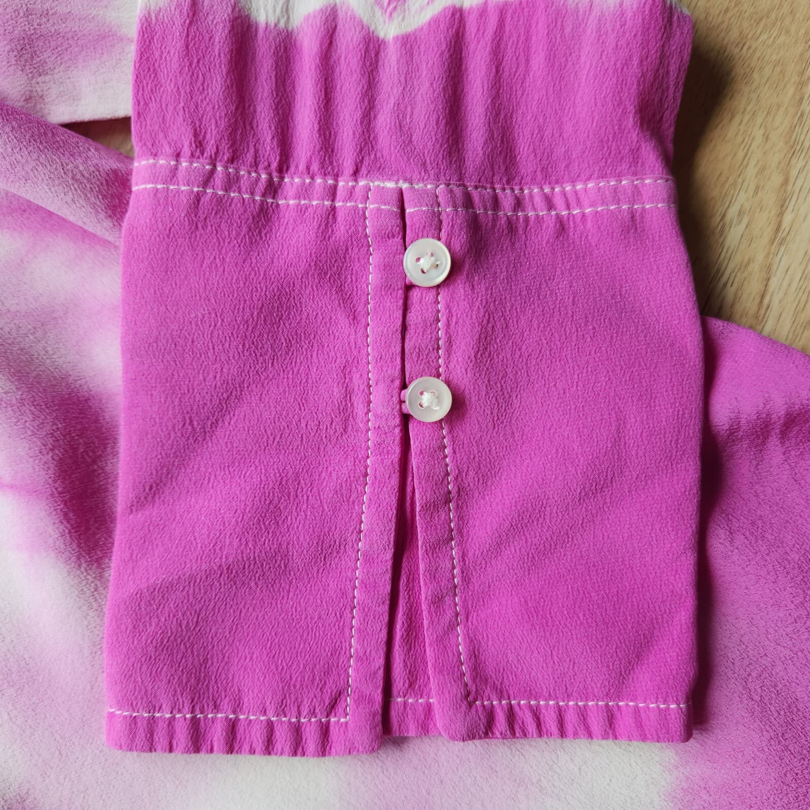 J.Crew 100%Silk Tie Dye Tunic Top Popover High Neck Long Sleeve Pink White Sz.XS - Thumbnail 8