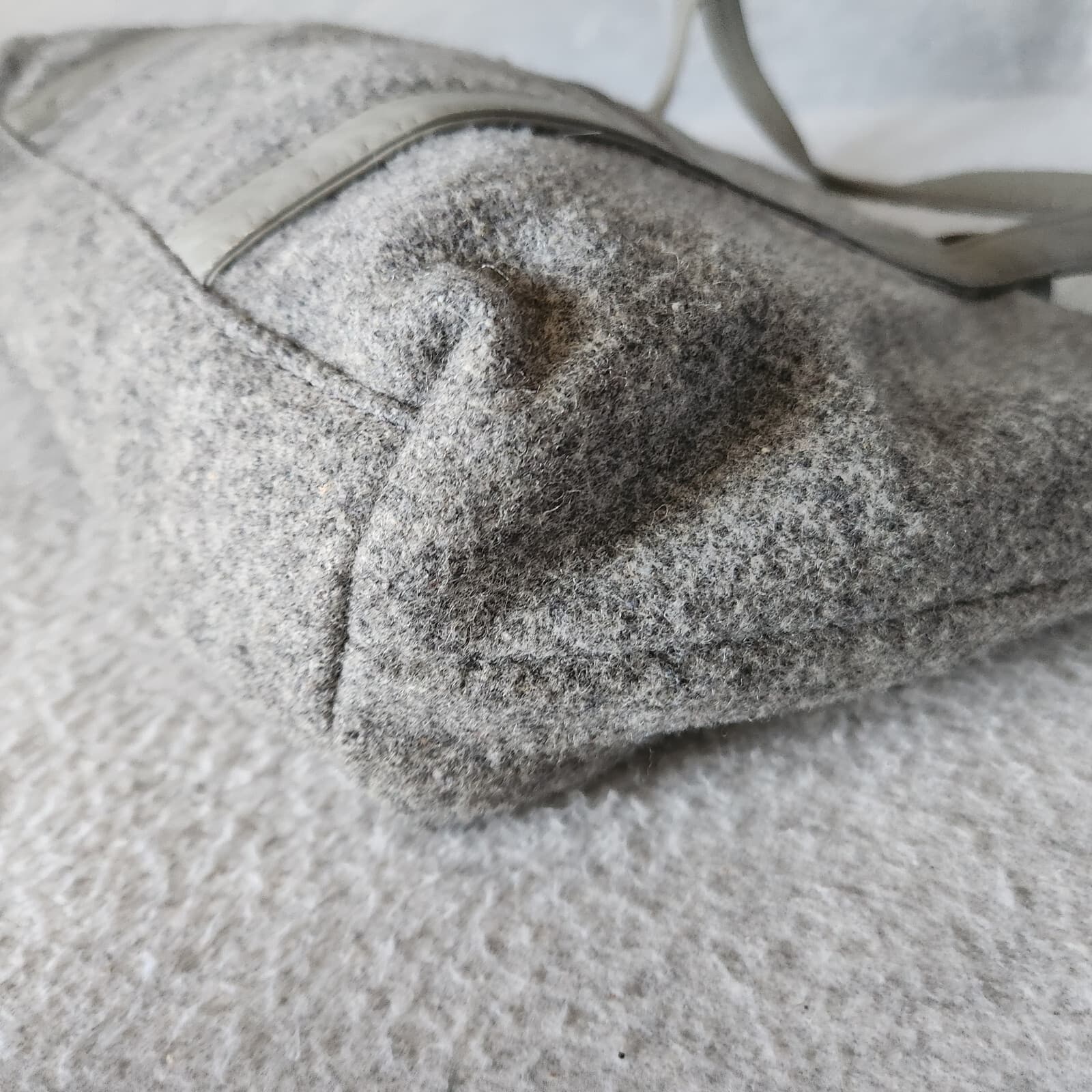 Californian Macasa Felted Lambwool Leather Tote Bag Zip-Closer Grey 16"x11" - Thumbnail 7