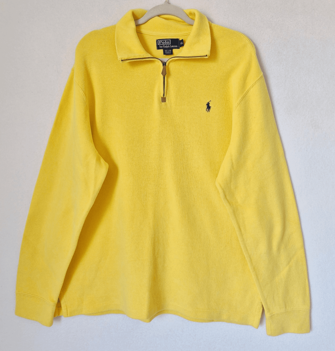 Vintage Polo by Ralph Lauren Pony Mens XL Cotton 1/4 Zip Pullover Sweater Yellow