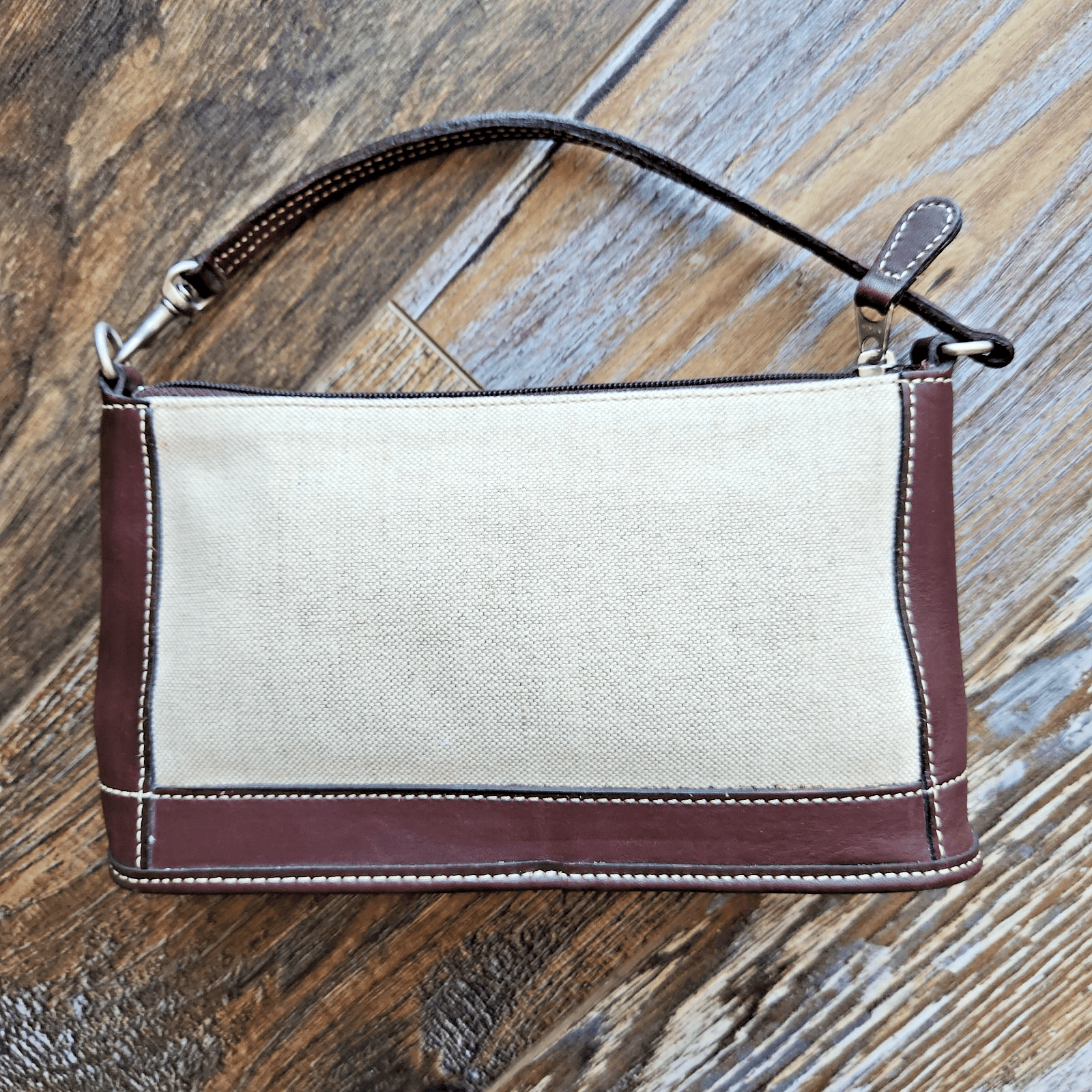 Vintage Coach Italian Cotton Linen Leather Mini Pochette Wristlet Bag Mad in USA - Thumbnail 2