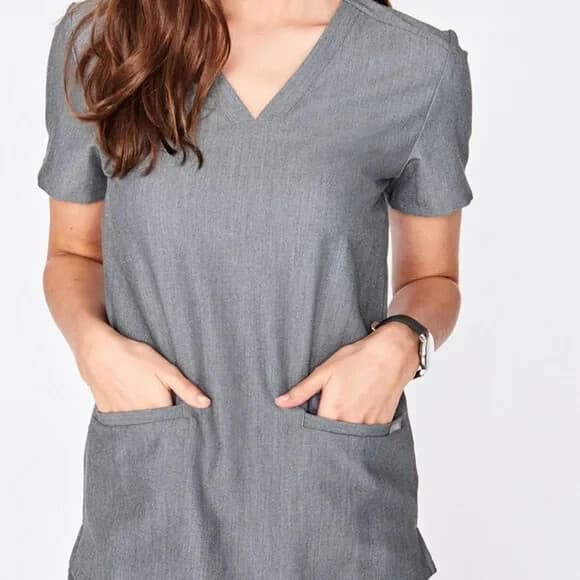 FIGS Technical Collection Casma 3 Pocket Scrub Top Short Sleeve Grey Women's S - Thumbnail 3