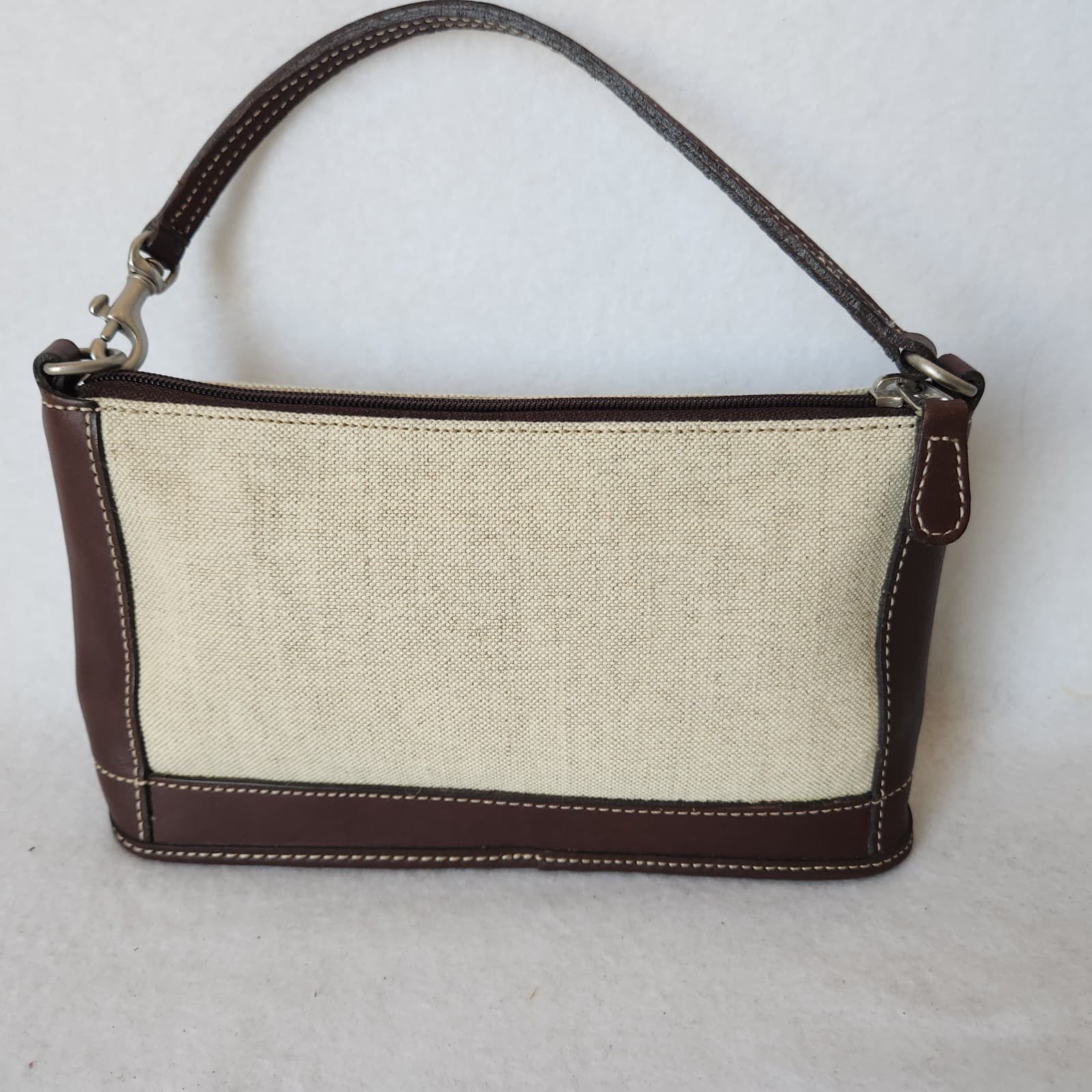 Vintage Coach Italian Cotton Linen Leather Mini Pochette Wristlet Bag Mad in USA - Thumbnail 4
