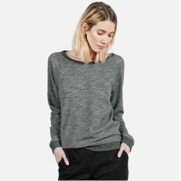 Everlane Heathered Sweatshirt Pullover Scoop Neck Grey 100% Cotton Women Sz.L - Thumbnail 2