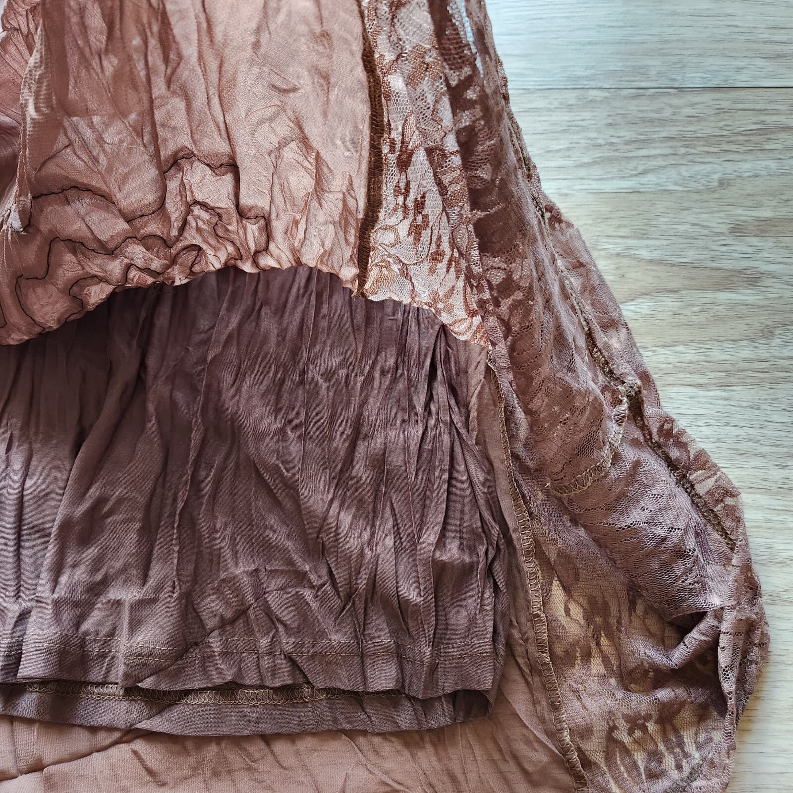 NWT Pretty Angel Silk Blend Embroidered Lace Chiffon Dress Sleeveless Brown Sz.S - Thumbnail 8