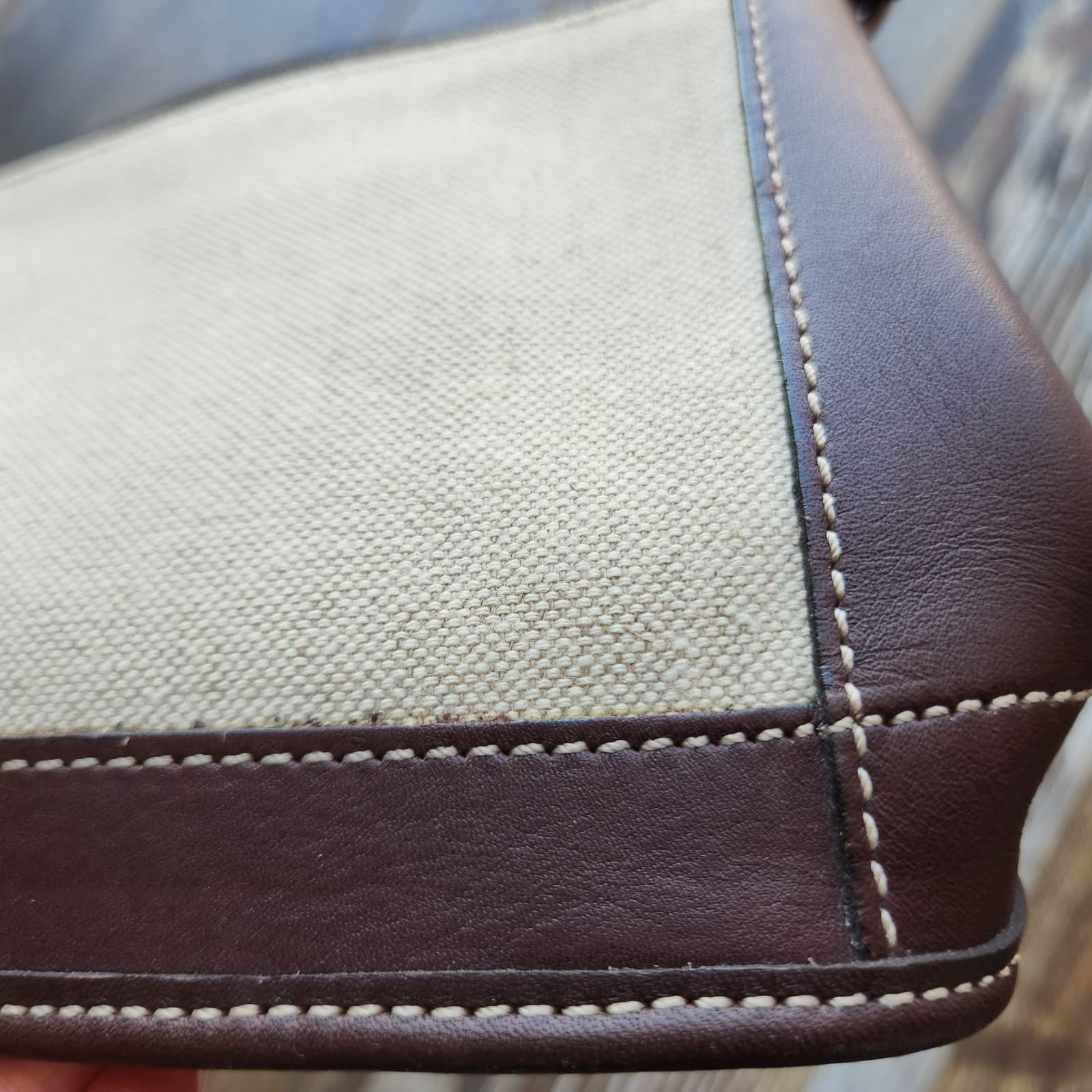 Vintage Coach Italian Cotton Linen Leather Mini Pochette Wristlet Bag Mad in USA - Thumbnail 5