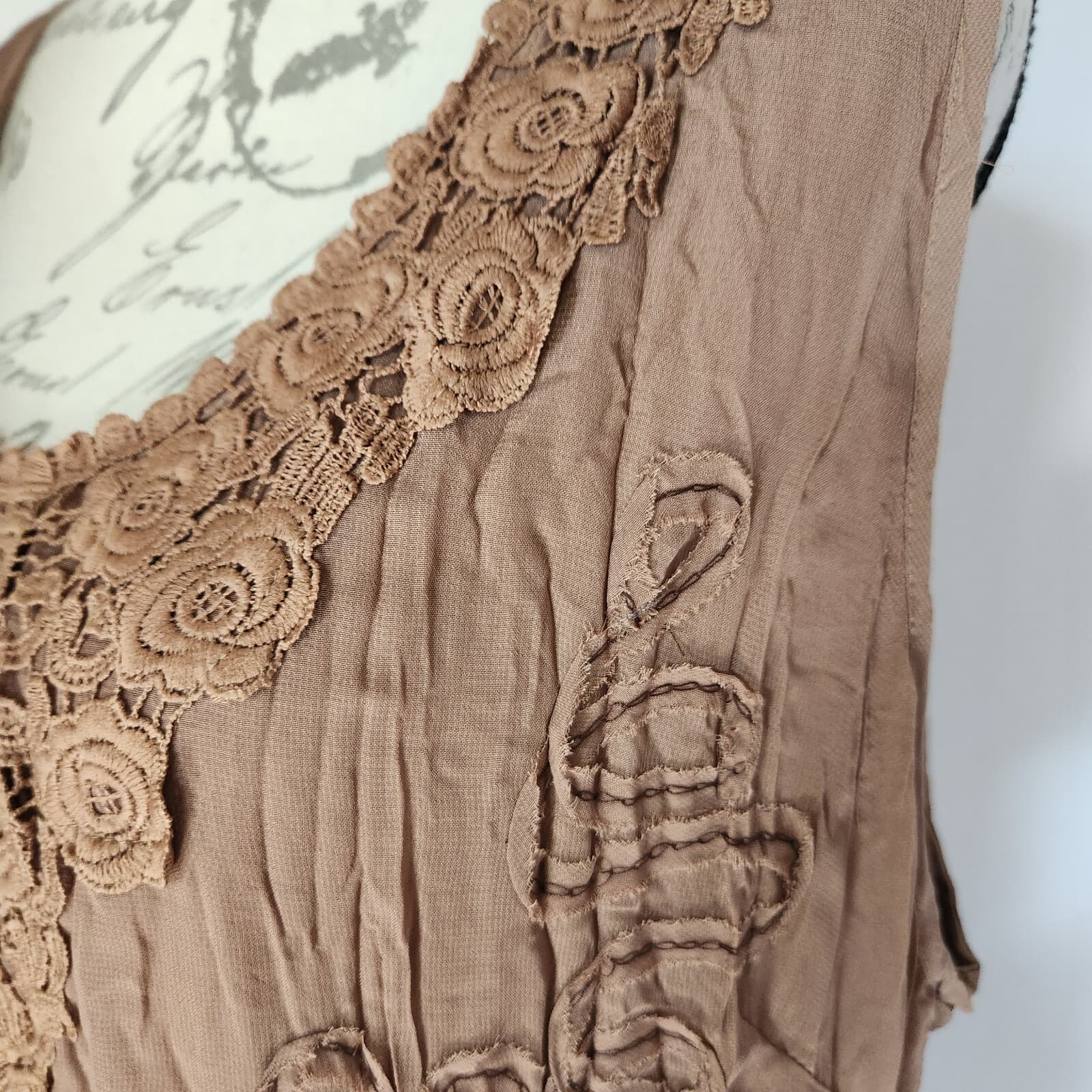 NWT Pretty Angel Silk Blend Embroidered Lace Chiffon Dress Sleeveless Brown Sz.S - Thumbnail 4