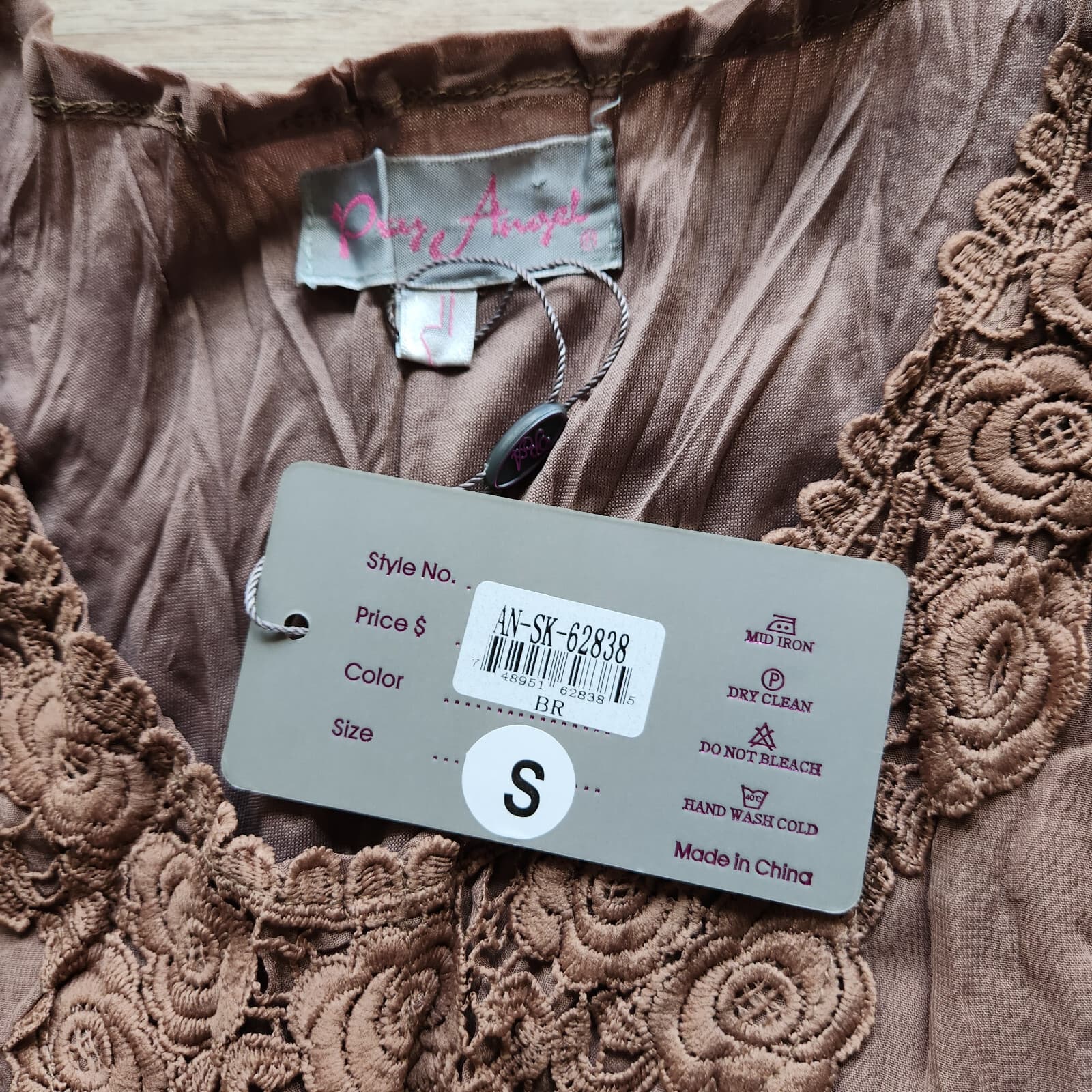 NWT Pretty Angel Silk Blend Embroidered Lace Chiffon Dress Sleeveless Brown Sz.S - Thumbnail 9