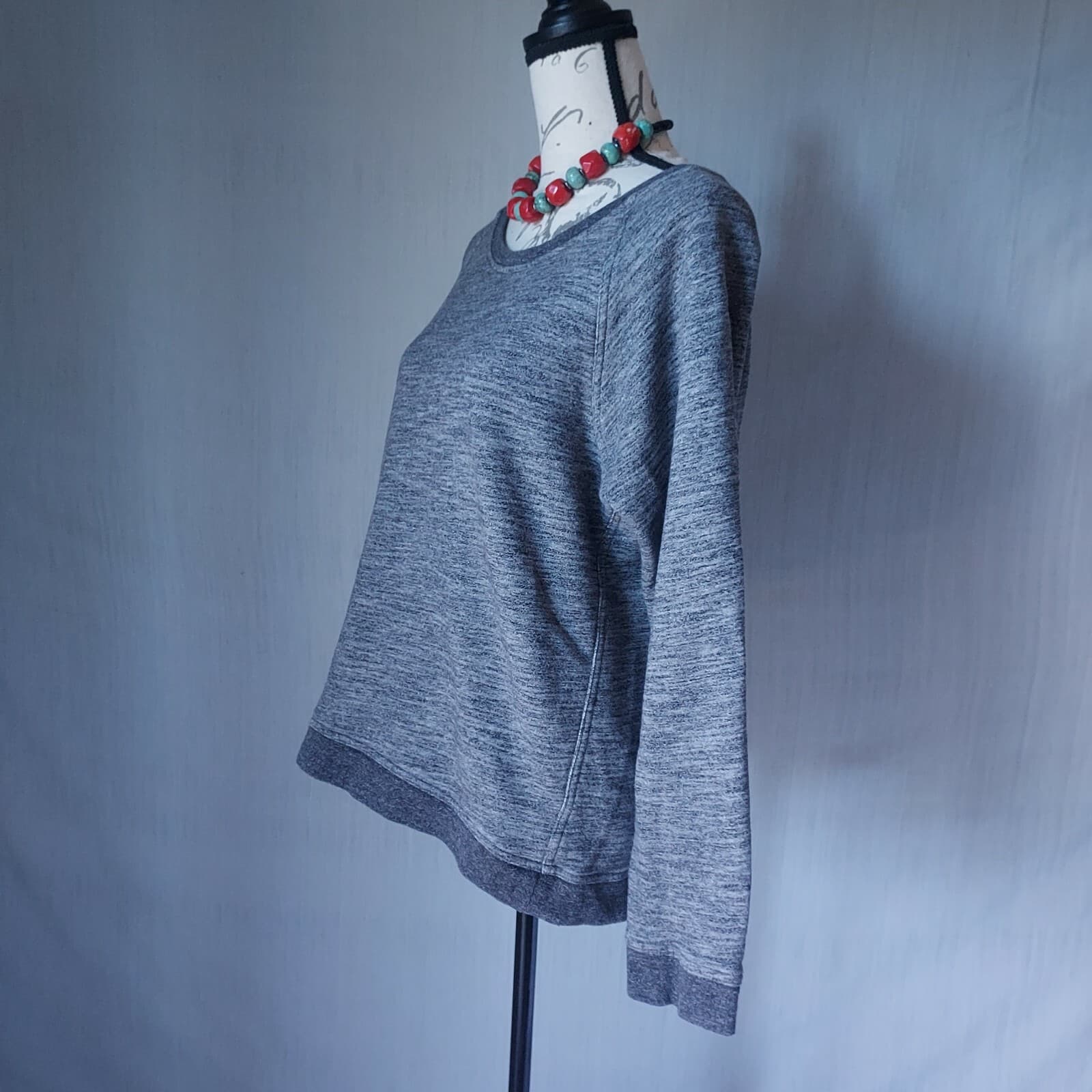 Everlane Heathered Sweatshirt Pullover Scoop Neck Grey 100% Cotton Women Sz.L - Thumbnail 4
