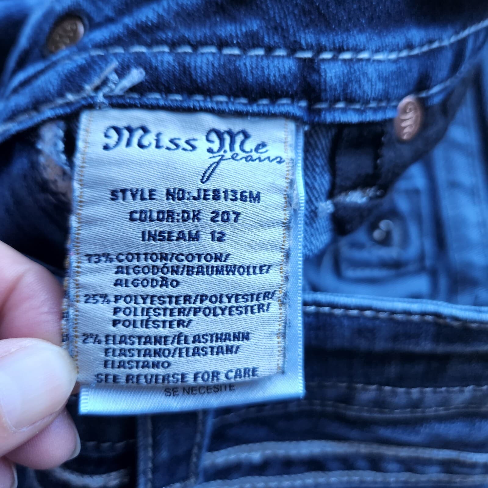 Miss Me Signature Bermuda Embellishing Jean Shorts Zip Blue-Silver Women Sz.26 - Thumbnail 6