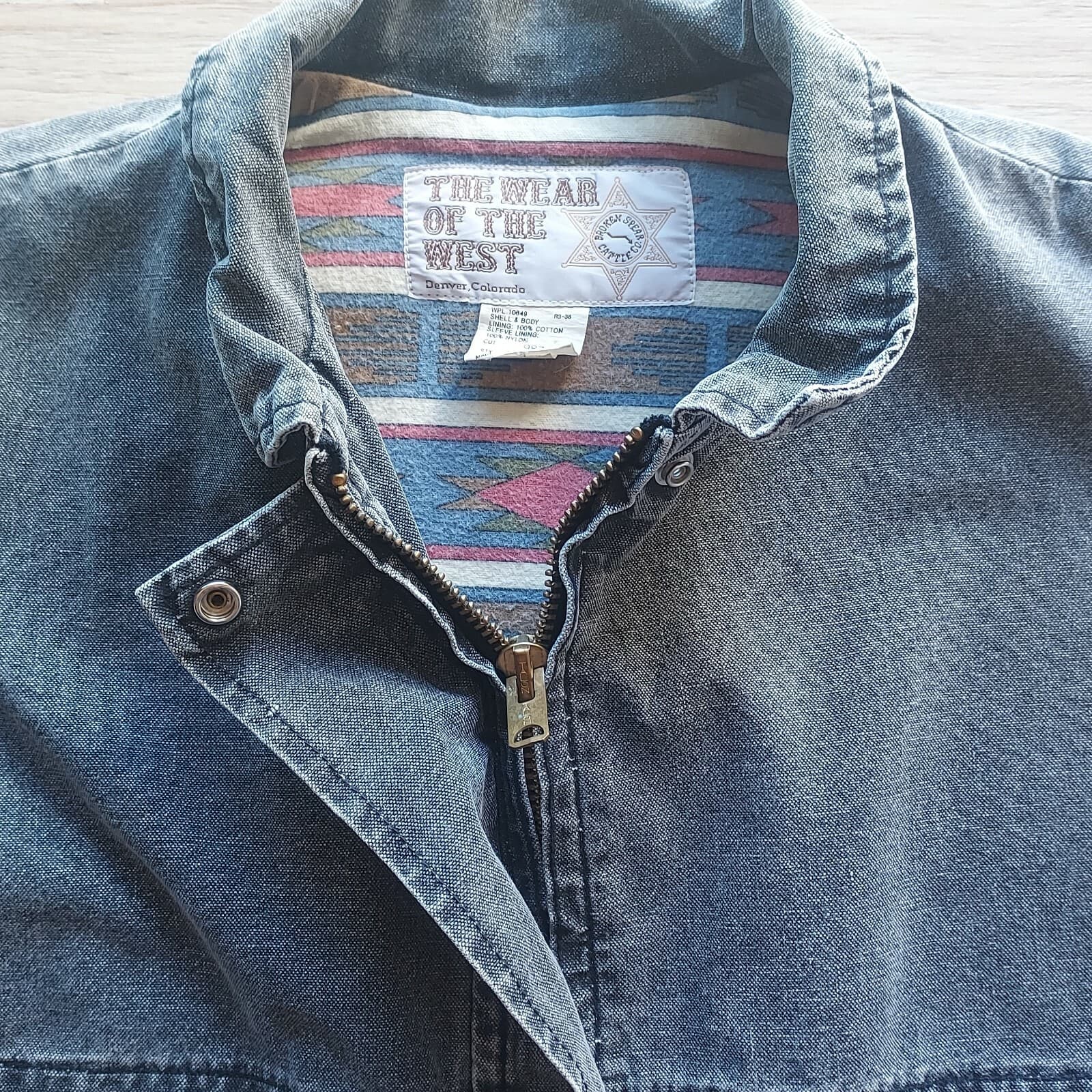 Vintage The Wear Of The West Denim Jacket Zip-Snap Pocket Charcoal M Made in USA - Thumbnail 2