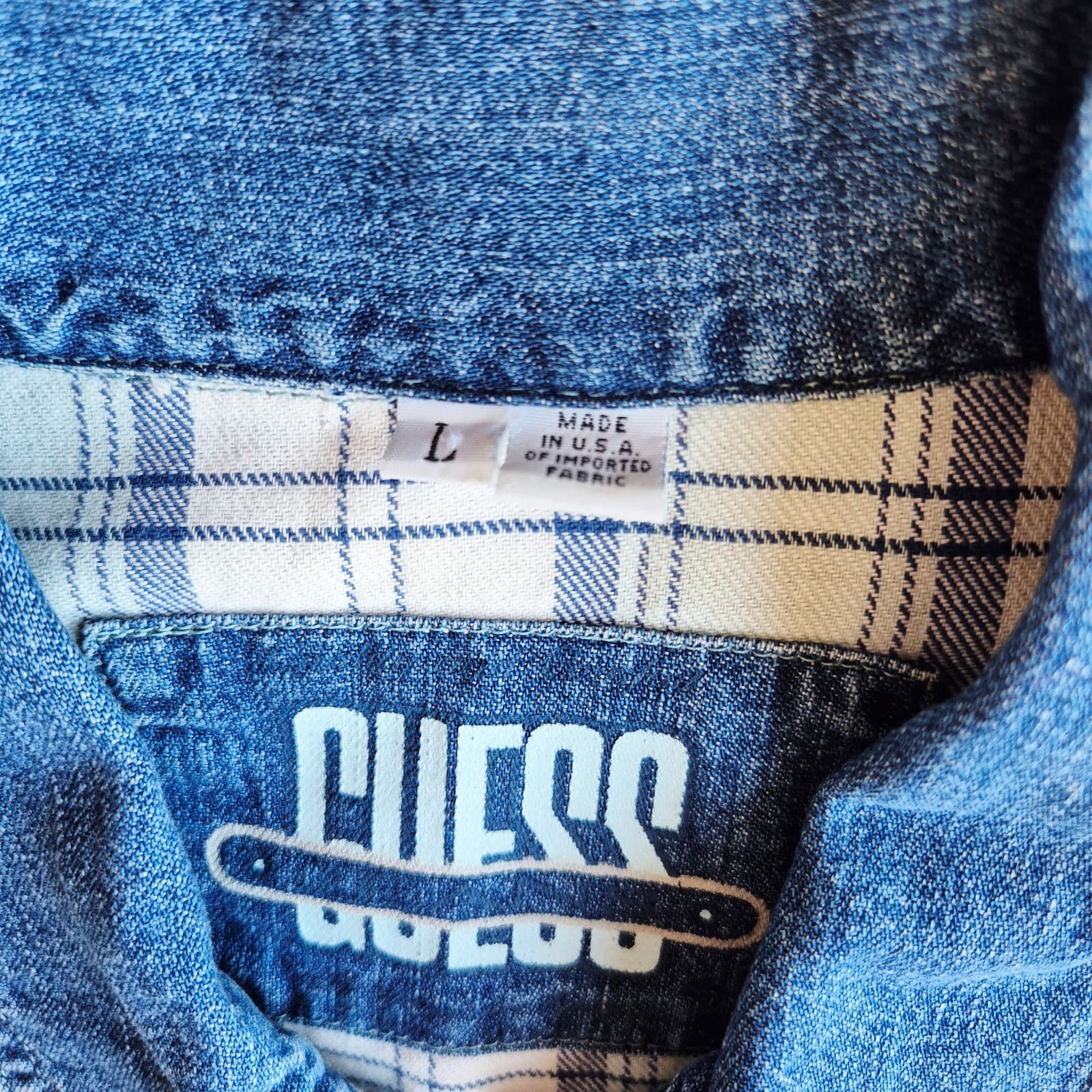 Vintage Guess Made In USA Denim Plaid Western Cropped Jacket Zip-Up Pocket Sz.L - Thumbnail 8
