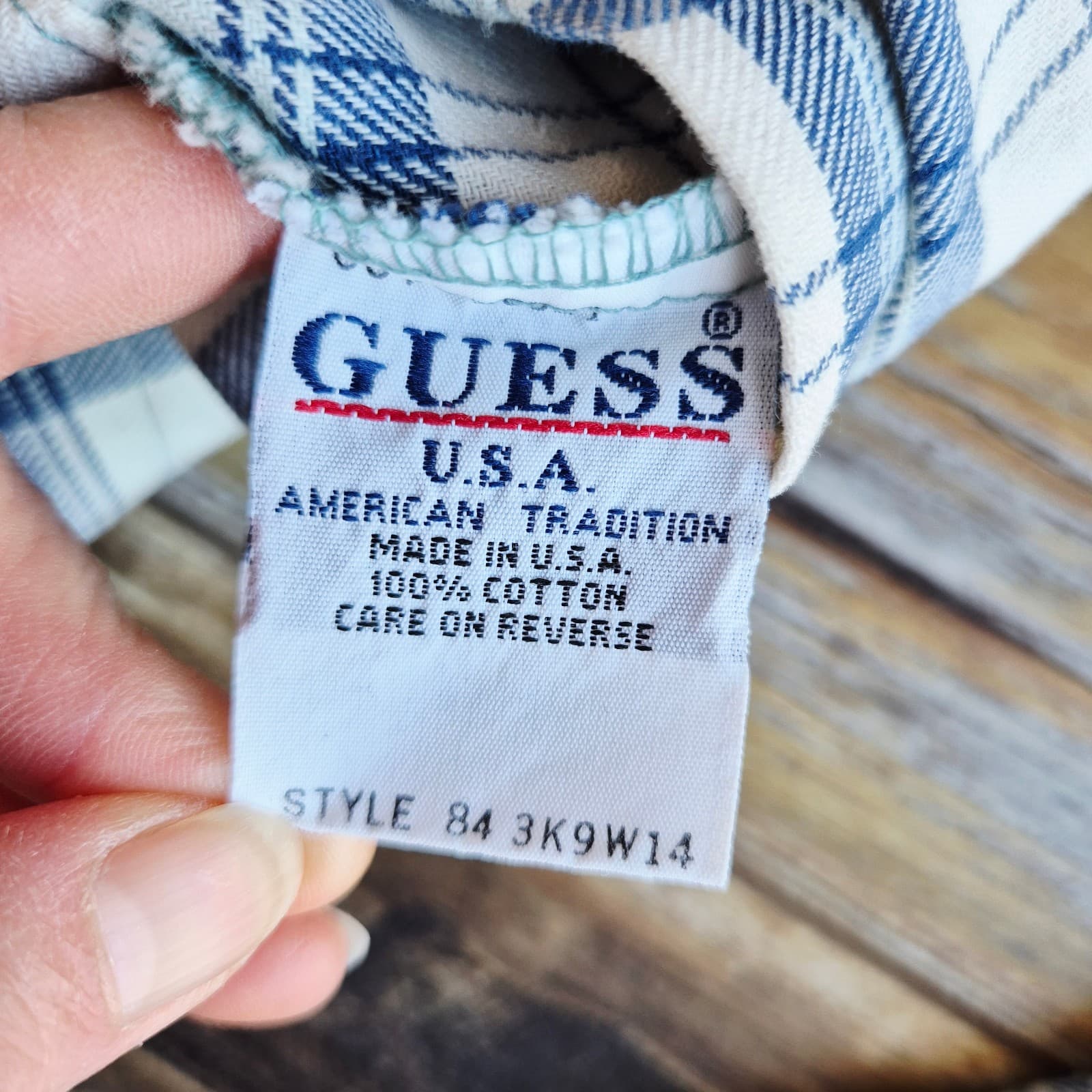 Vintage Guess Made In USA Denim Plaid Western Cropped Jacket Zip-Up Pocket Sz.L - Thumbnail 9
